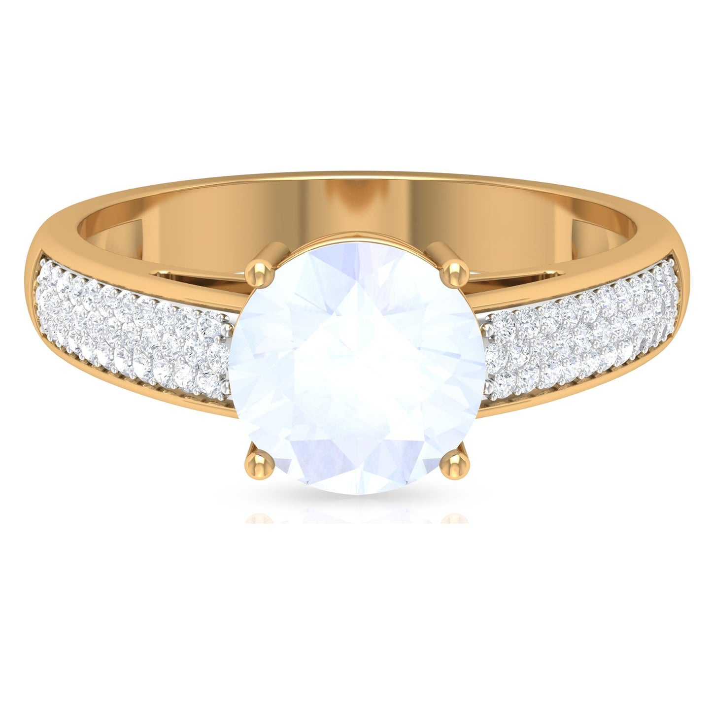 0.8 Carat Moonstone Solitaire and Diamond Side Stone Engagement Ring