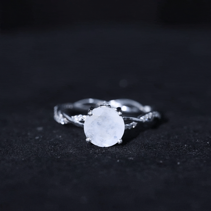 Real 0.85 Carat Moonstone and Diamond Braided Engagement Ring