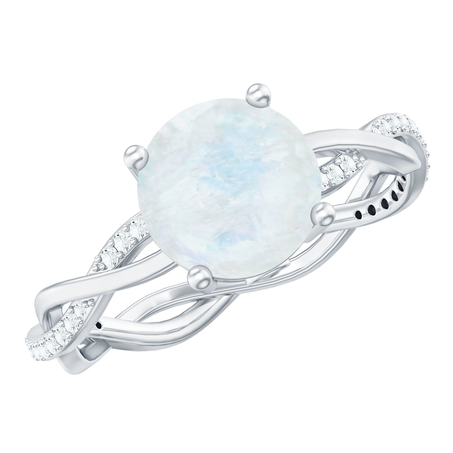 Real 0.85 Carat Moonstone and Diamond Braided Engagement Ring