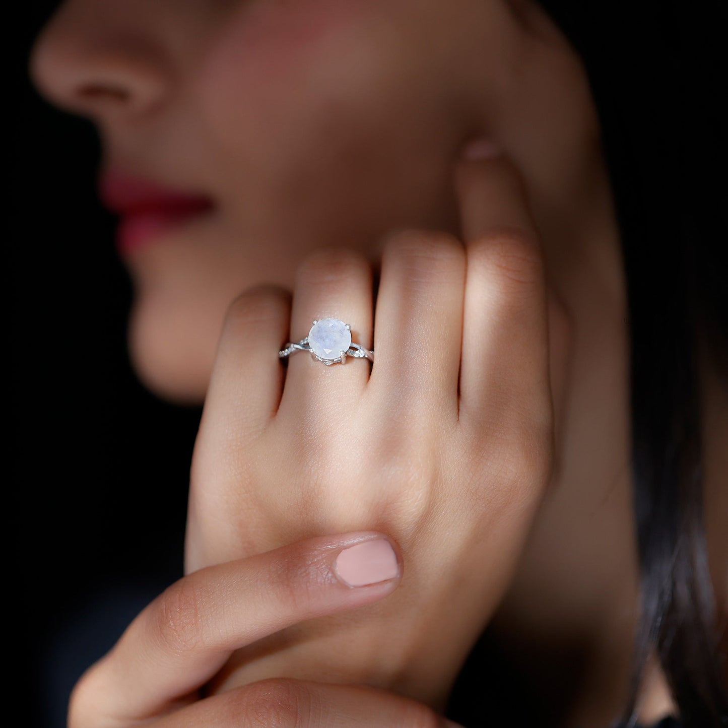 Real 0.85 Carat Moonstone and Diamond Braided Engagement Ring