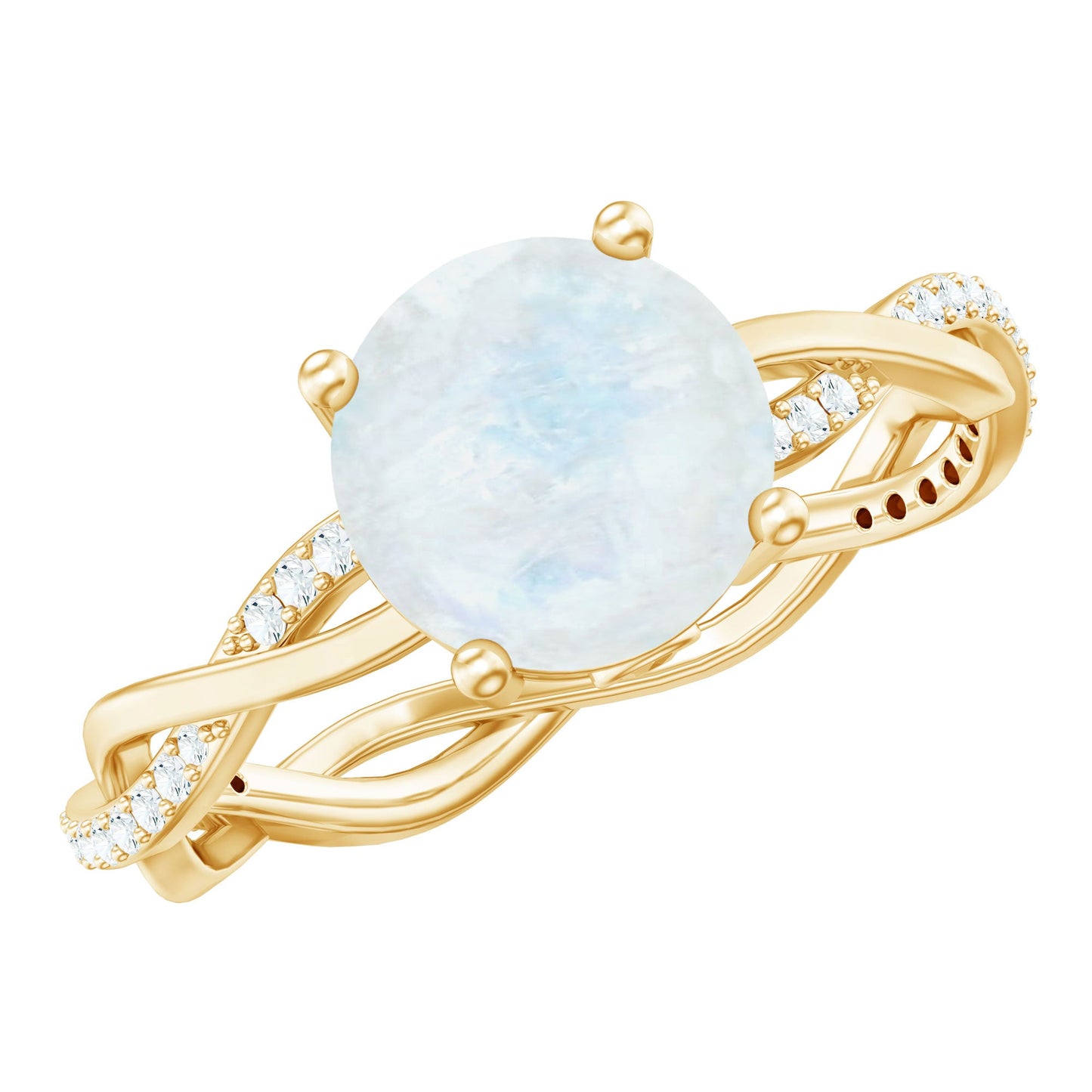 Real 0.85 Carat Moonstone and Diamond Braided Engagement Ring