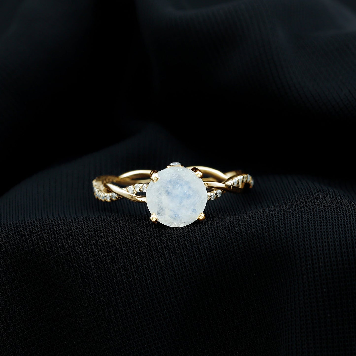 Real 0.85 Carat Moonstone and Diamond Braided Engagement Ring