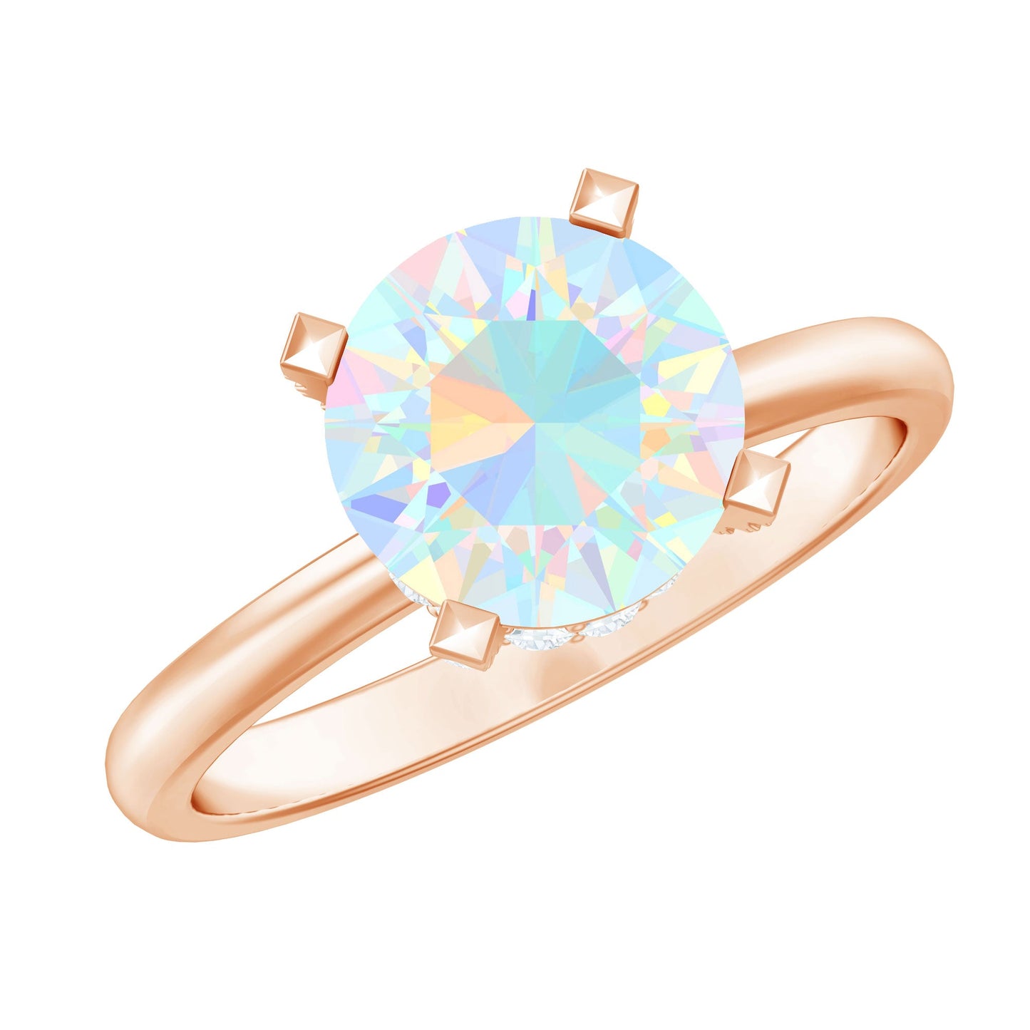 2 Carat Genuine Opalescent Hidden Halo Engagement Ring with Diamond
