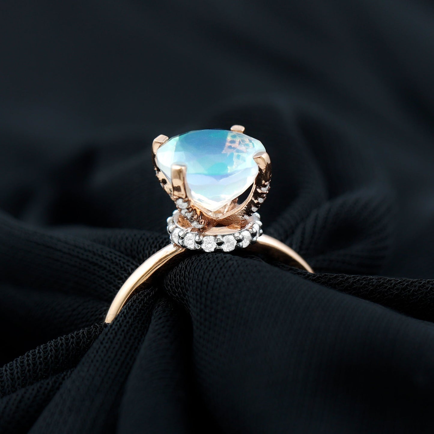 2 Carat Genuine Opalescent Hidden Halo Engagement Ring with Diamond