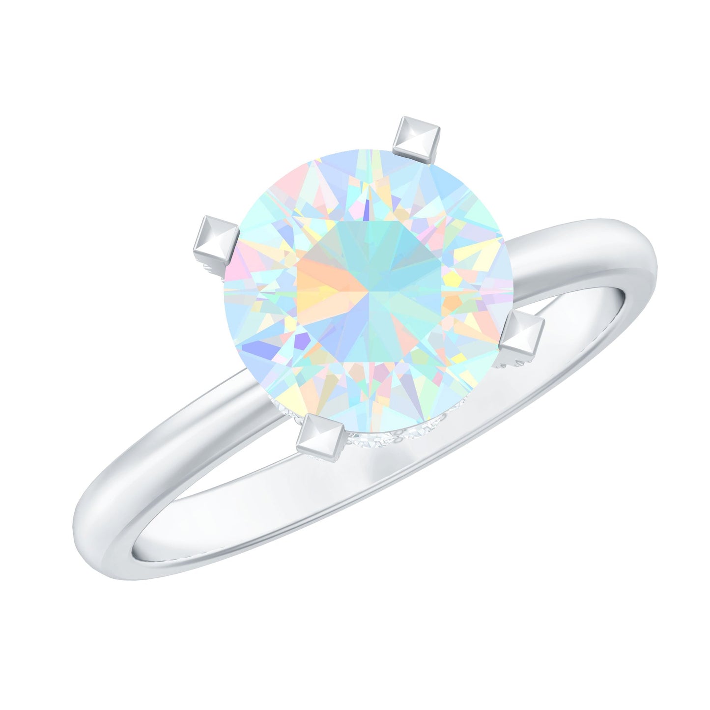 2 Carat Genuine Opalescent Hidden Halo Engagement Ring with Diamond