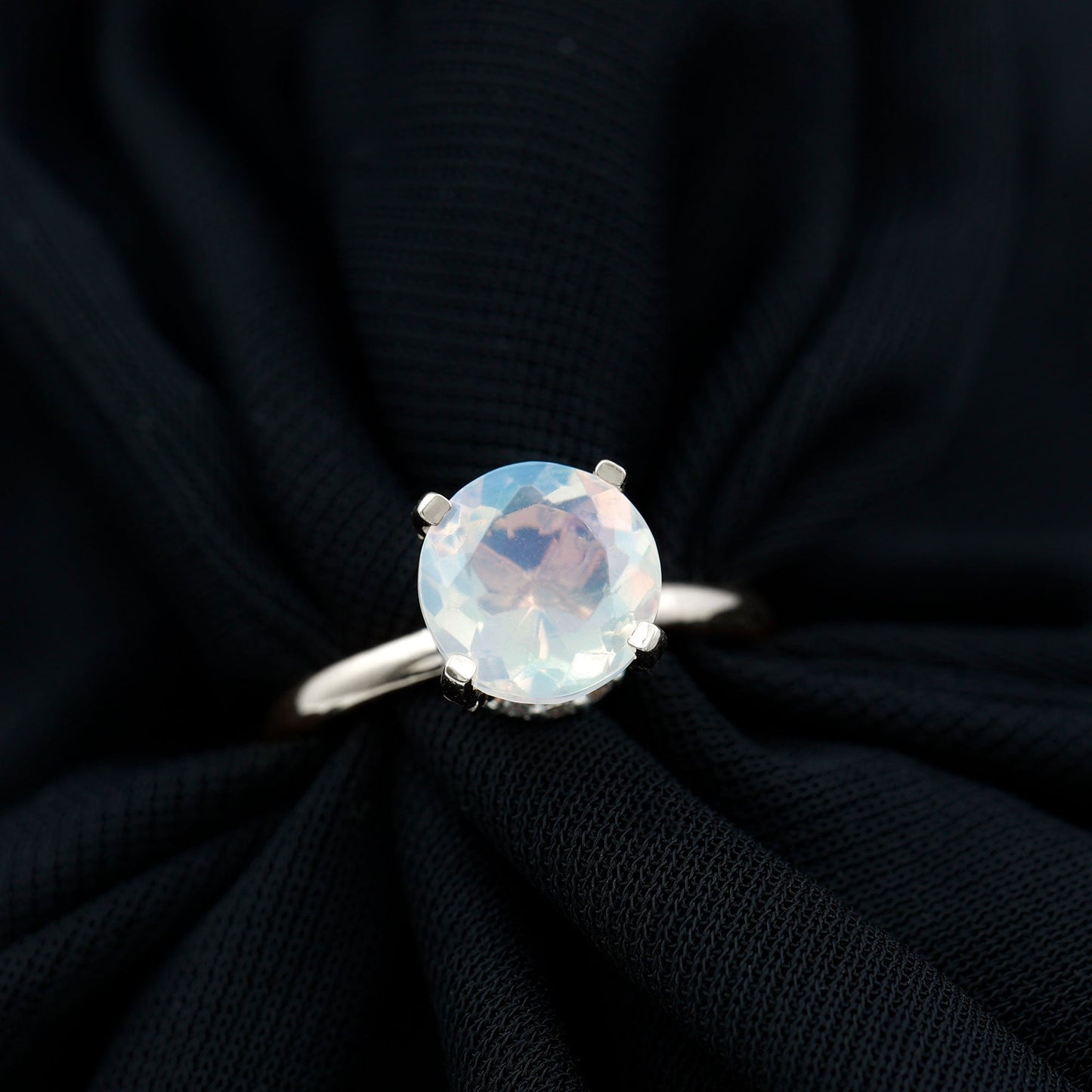 2 Carat Genuine Opalescent Hidden Halo Engagement Ring with Diamond