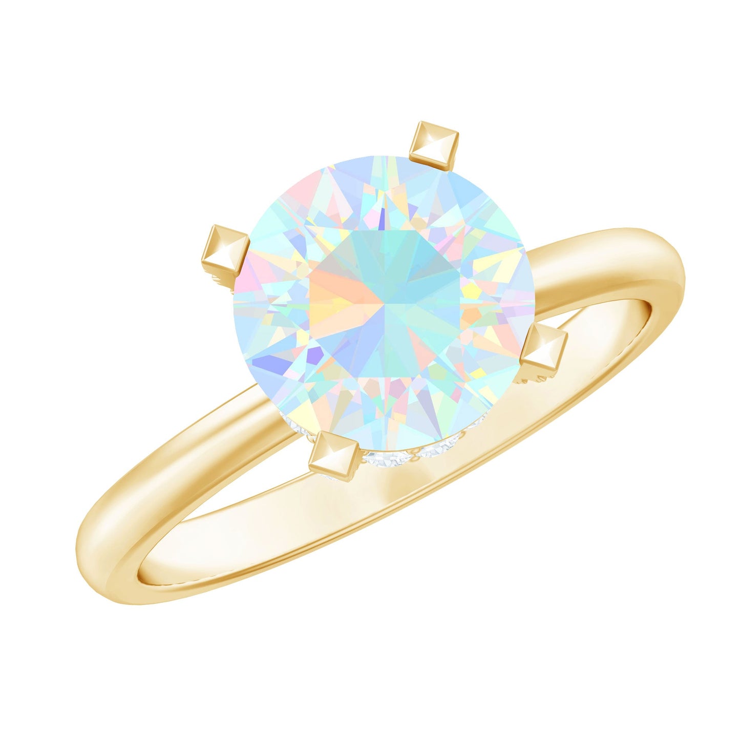 2 Carat Genuine Opalescent Hidden Halo Engagement Ring with Diamond
