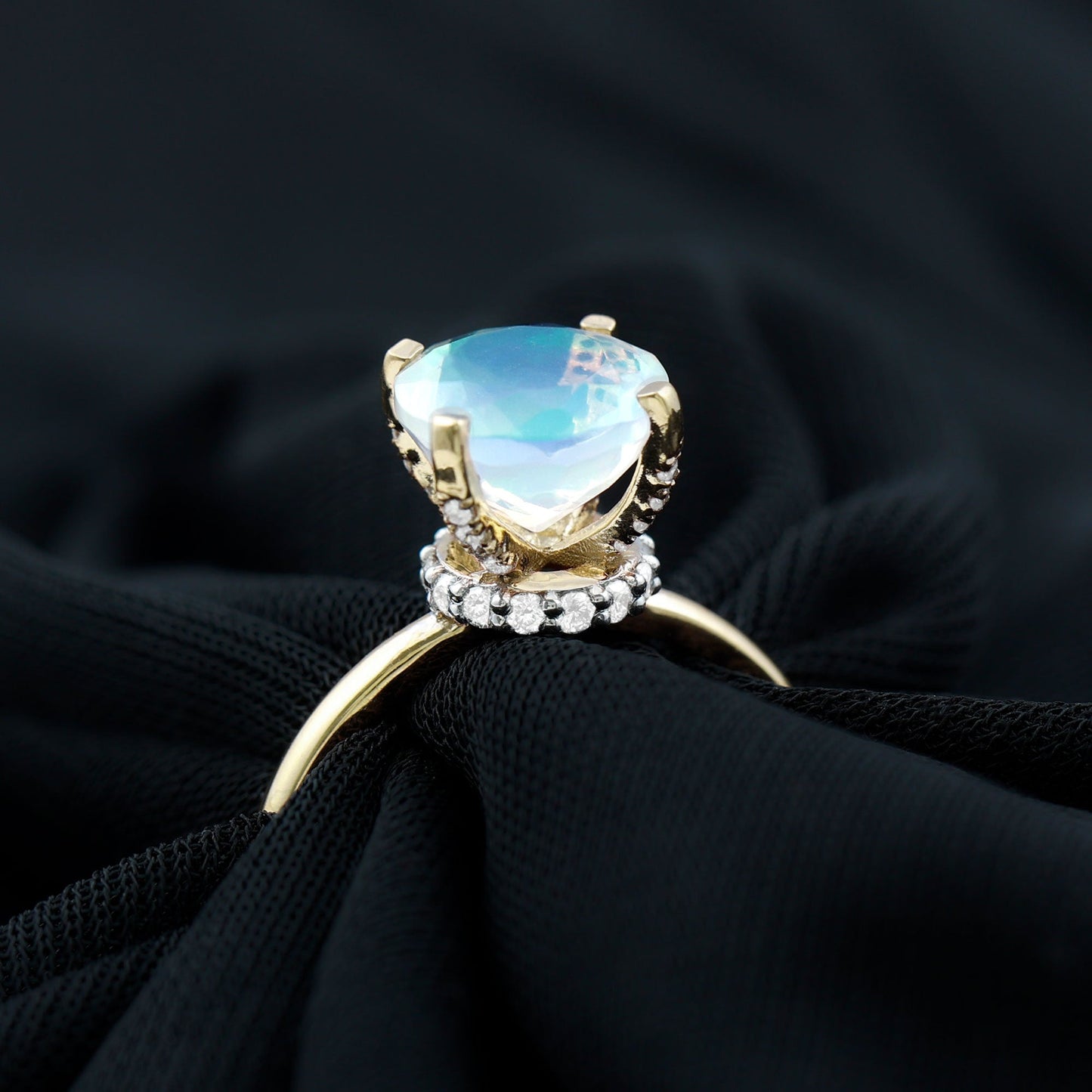 2 Carat Genuine Opalescent Hidden Halo Engagement Ring with Diamond