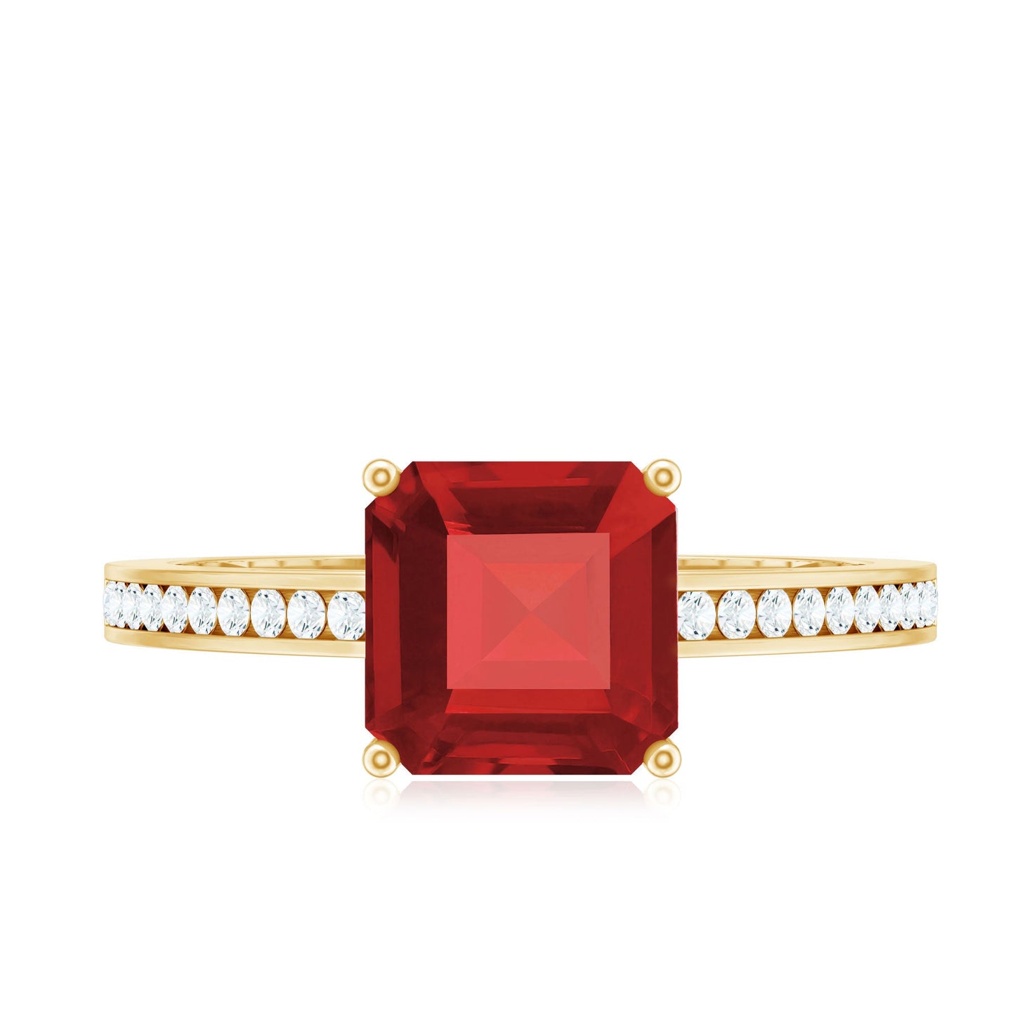 4.8 Carat Asscher Cut Lab Ruby Solitaire Engagement Ring with Diamond Side Stones