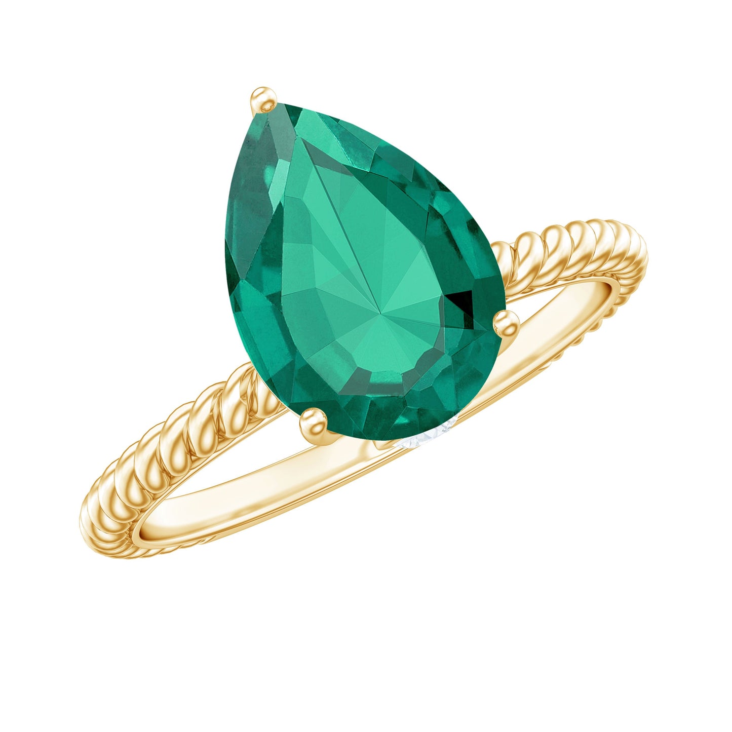 2 Carat Lab Created Emerald Pear Shape Engagement Ring with Surprise Diamond