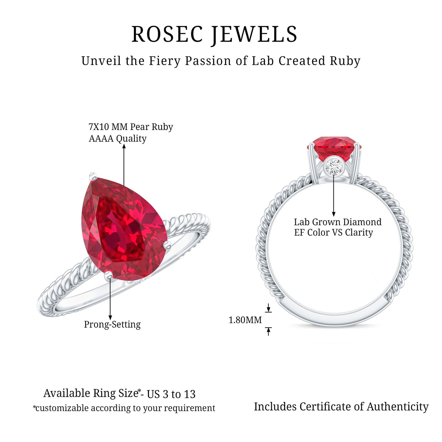 2.9 Carat Lab Created Ruby Teardrop Engagement Ring With Surprise Diamonds