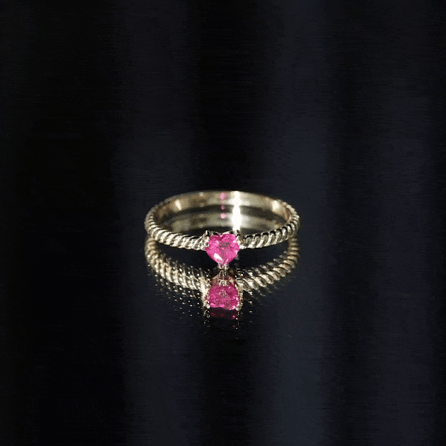 Real Half Carat Ruby Heart Promise Ring with Twisted Rope