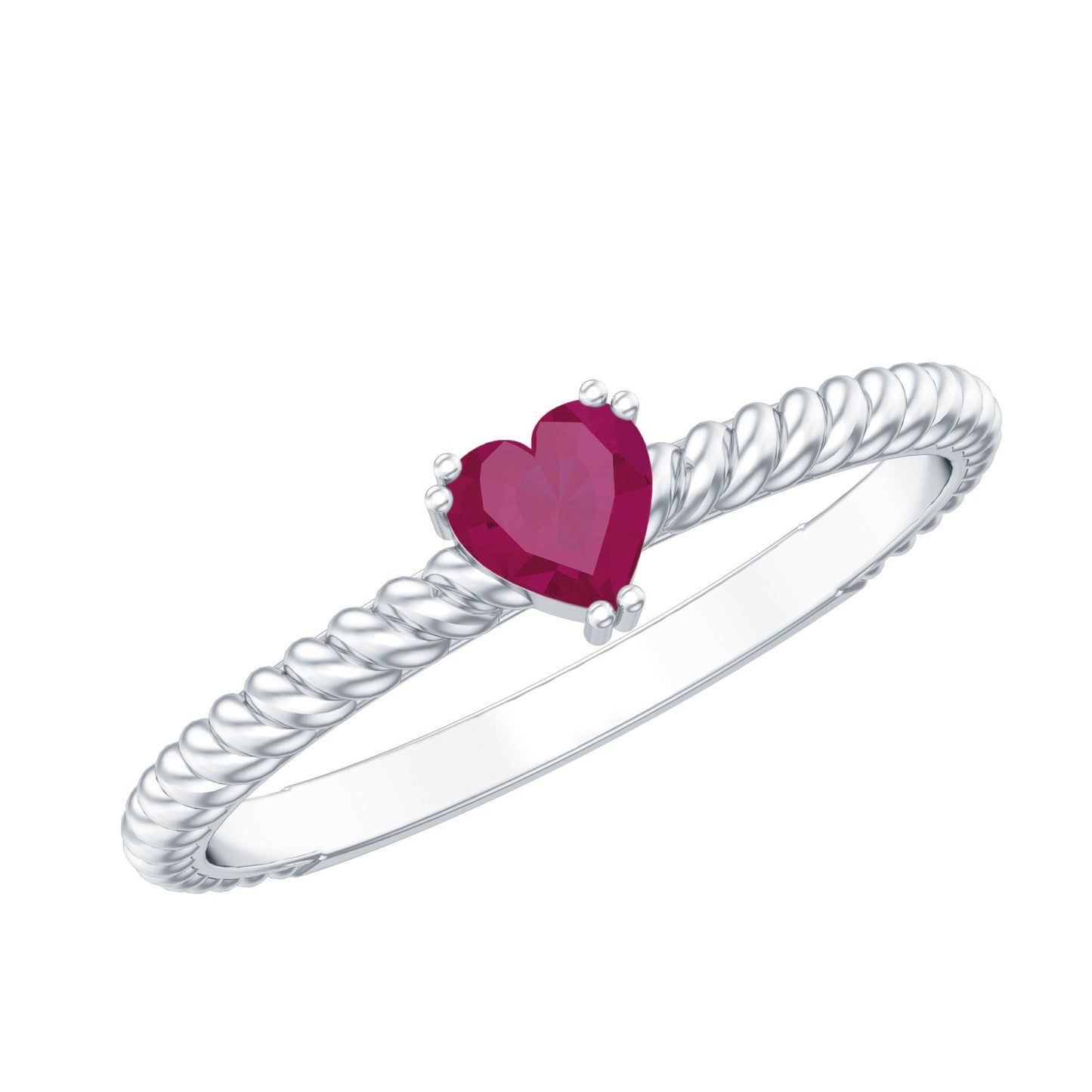 Real Half Carat Ruby Heart Promise Ring with Twisted Rope