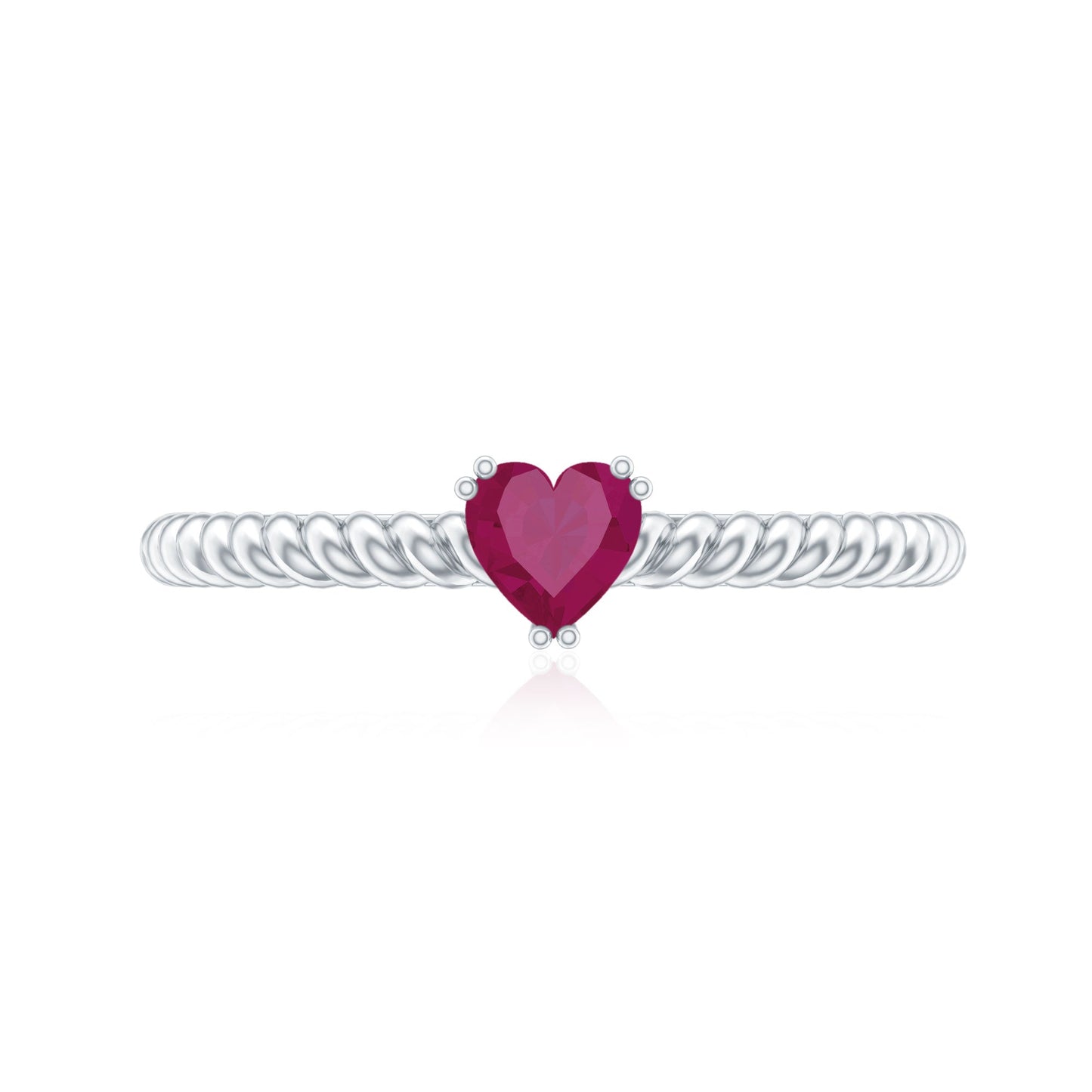 Real Half Carat Ruby Heart Promise Ring with Twisted Rope