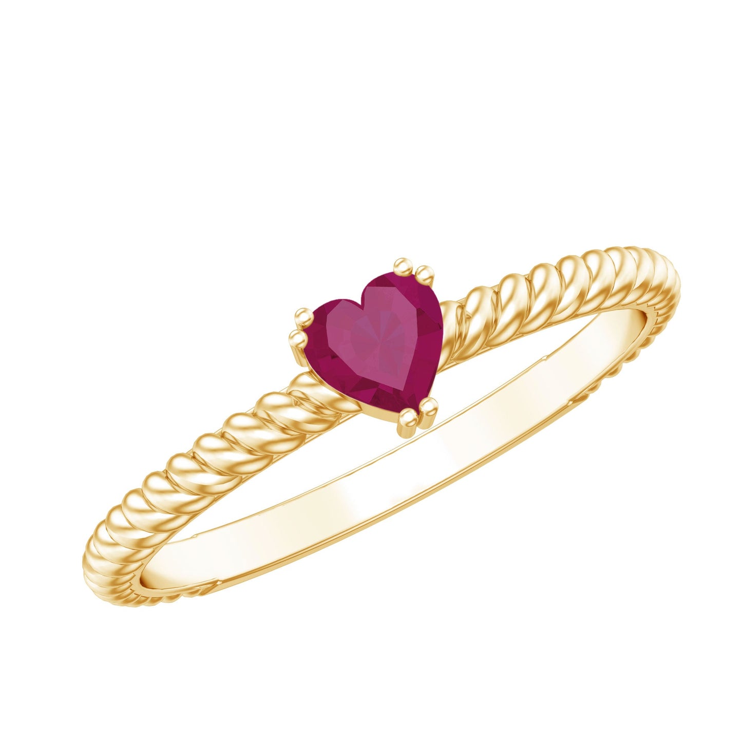 Real Half Carat Ruby Heart Promise Ring with Twisted Rope