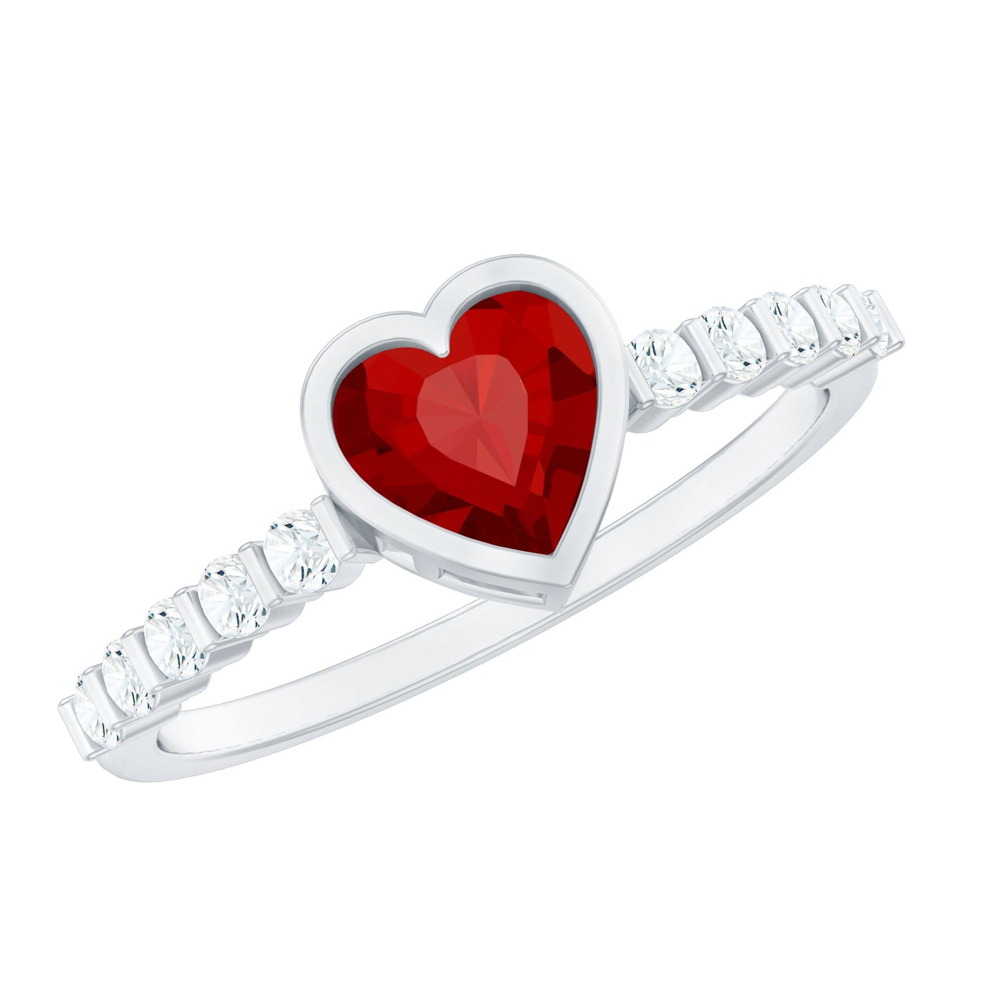 0.9 Carat Heart Shape Created Ruby Engagement Ring with Diamond