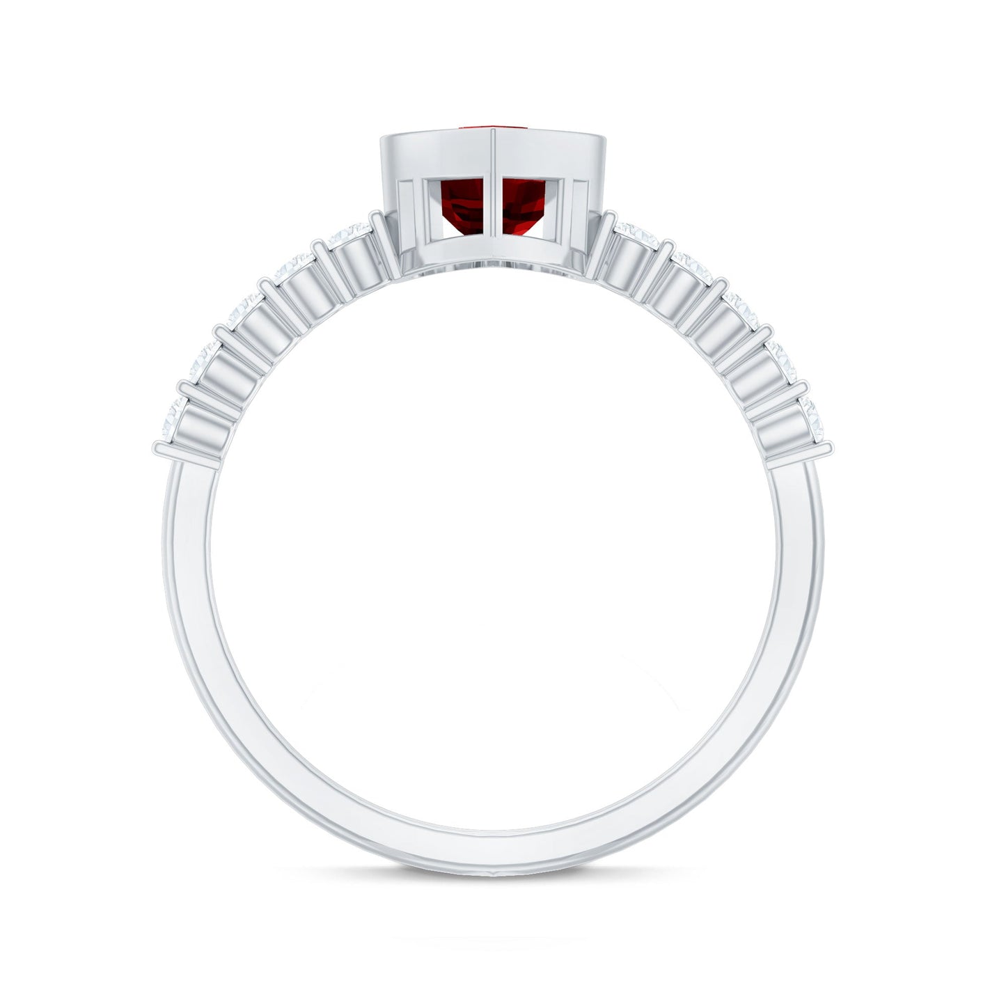 0.9 Carat Heart Shape Created Ruby Engagement Ring with Diamond
