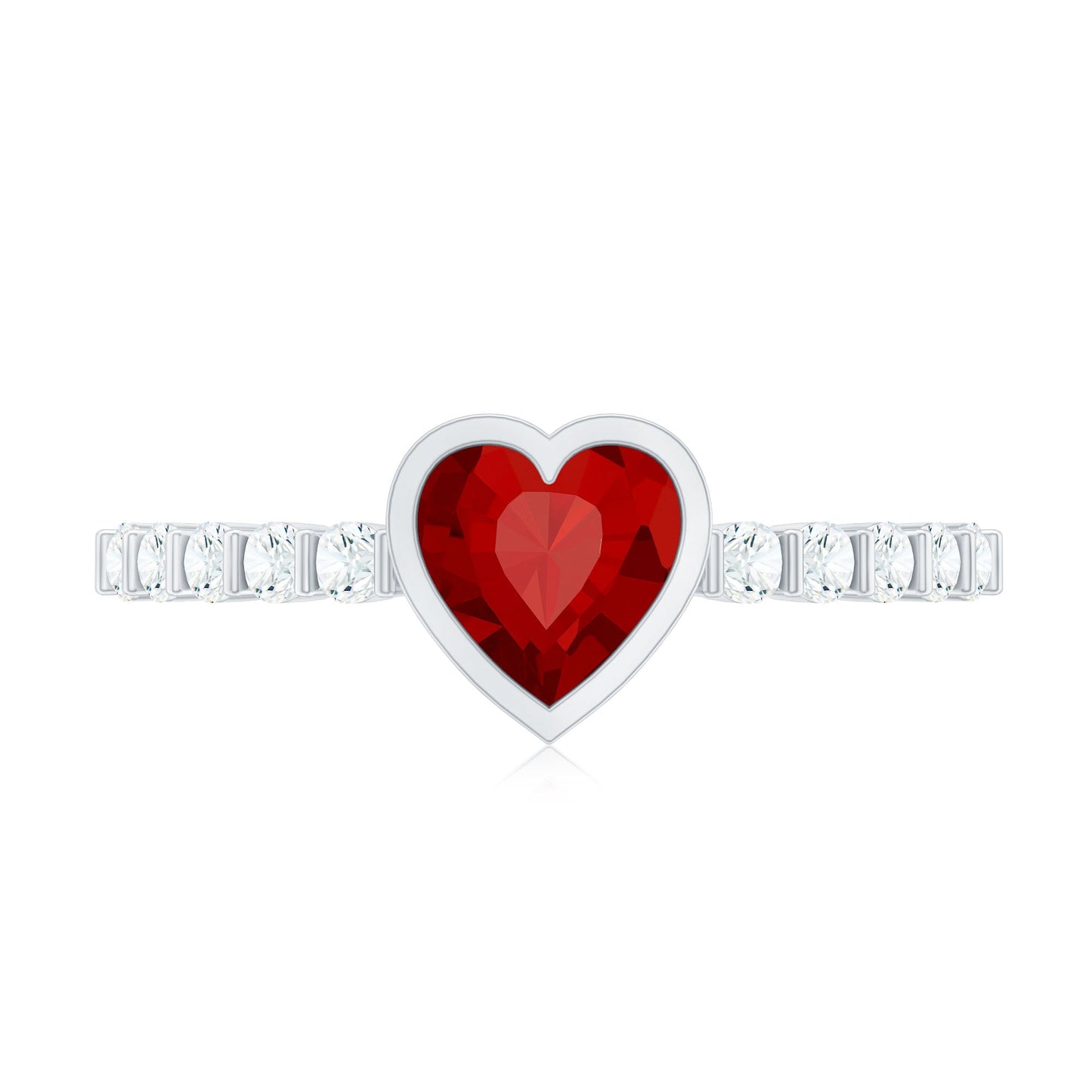 0.9 Carat Heart Shape Created Ruby Engagement Ring with Diamond