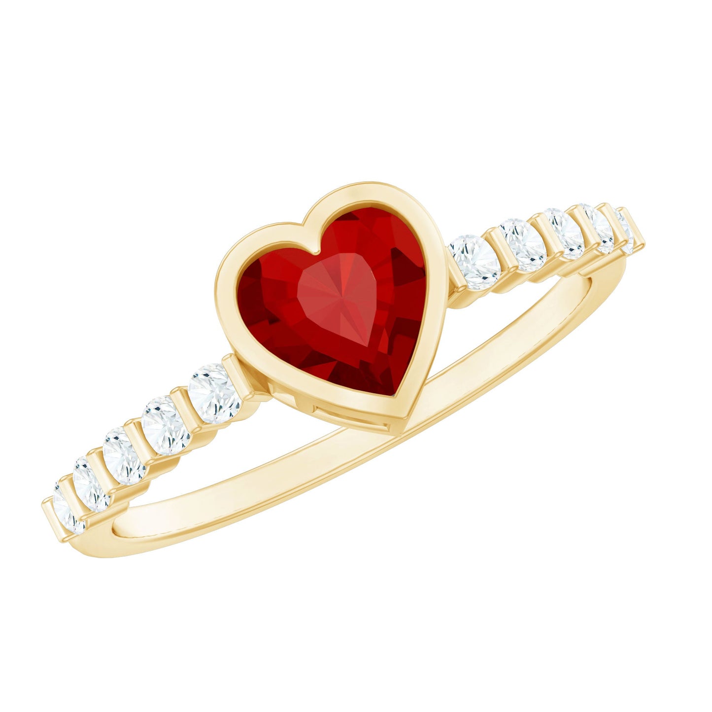 0.9 Carat Heart Shape Created Ruby Engagement Ring with Diamond