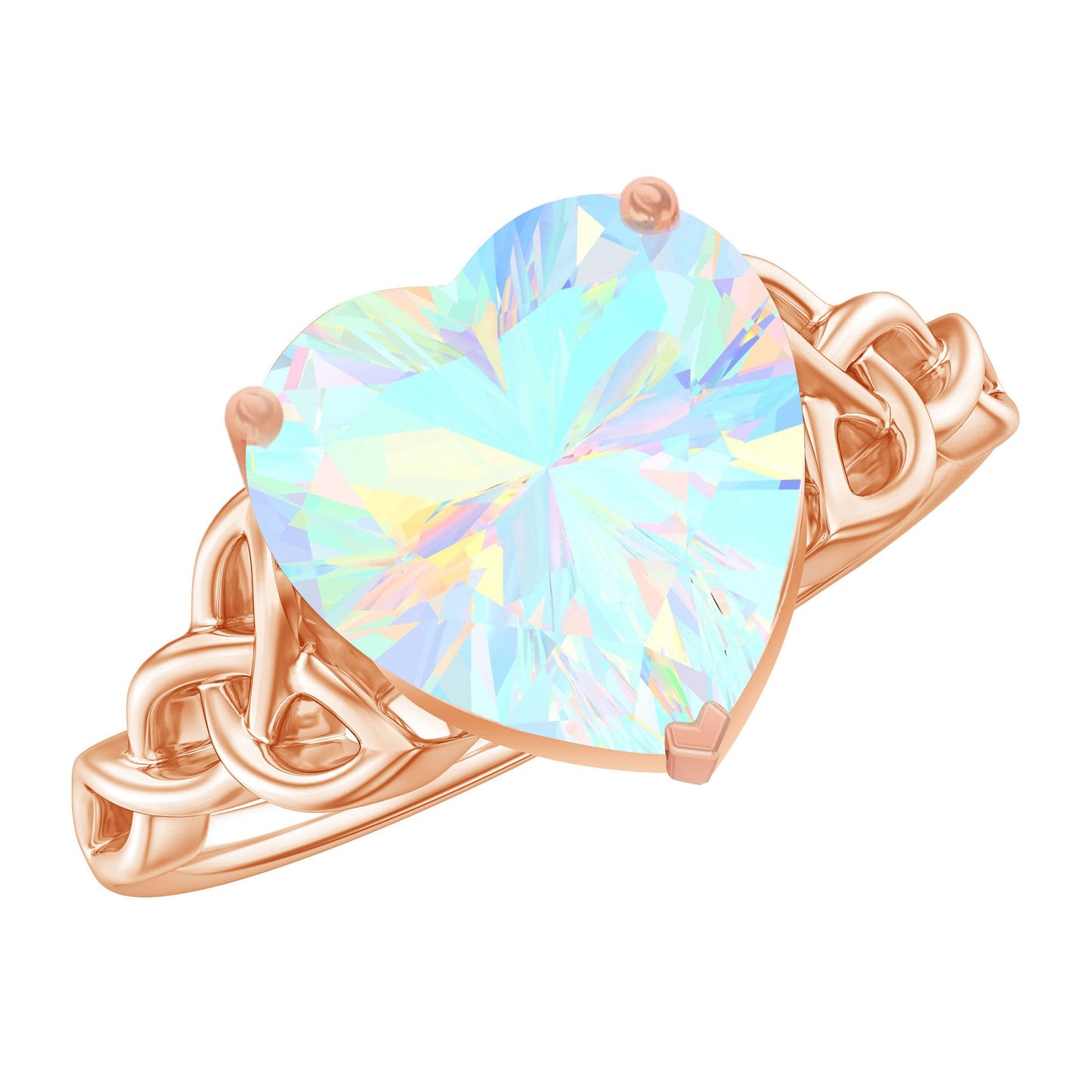 Certified 2 Carat Ethiopian Opal Heart Engagement Ring with Celtic Knot
