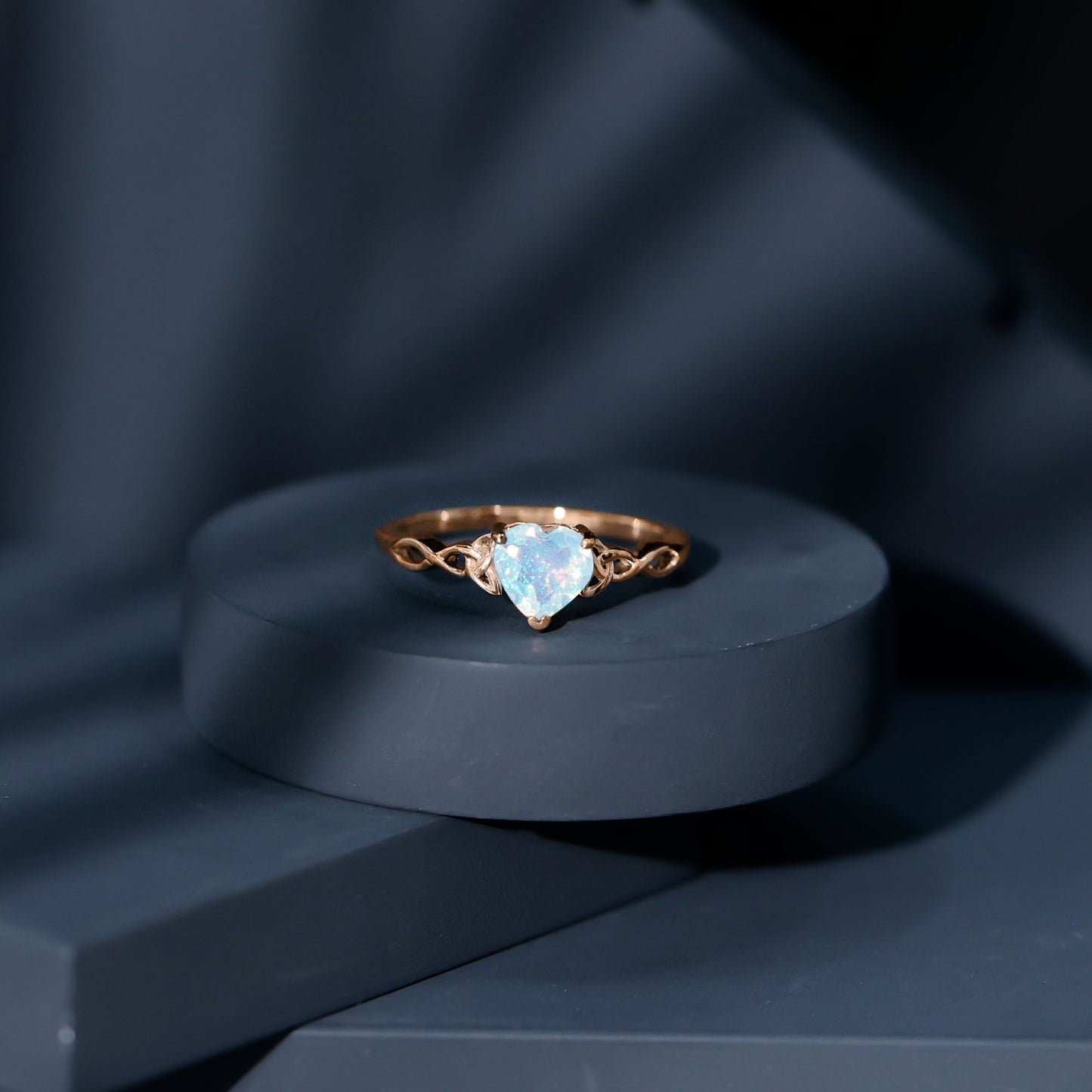 Certified 2 Carat Ethiopian Opal Heart Engagement Ring with Celtic Knot