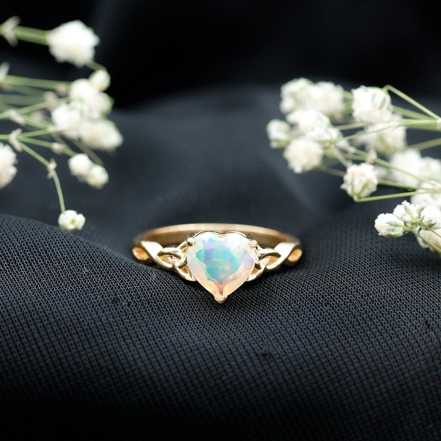 Certified 2 Carat Ethiopian Opal Heart Engagement Ring with Celtic Knot