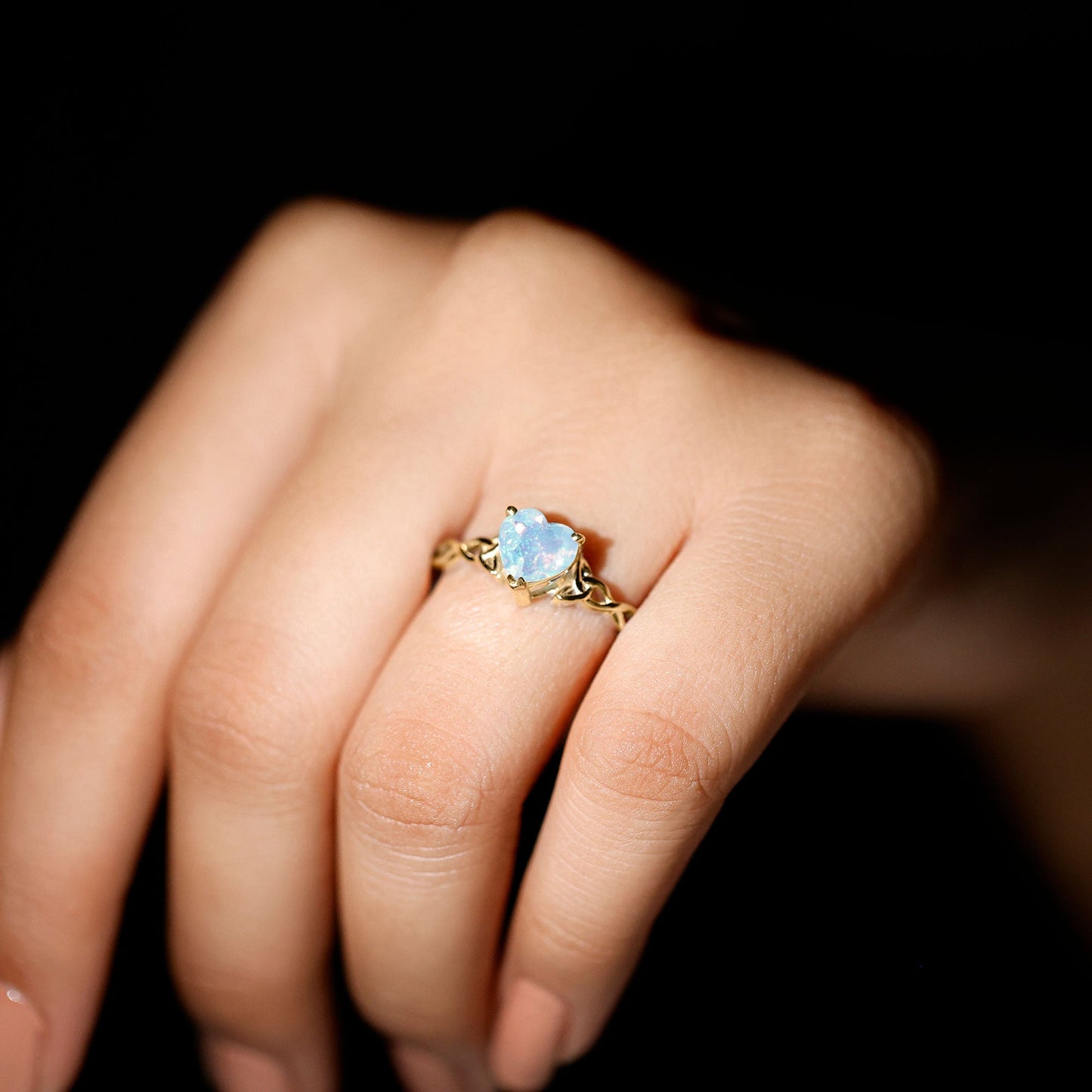 Certified 2 Carat Ethiopian Opal Heart Engagement Ring with Celtic Knot