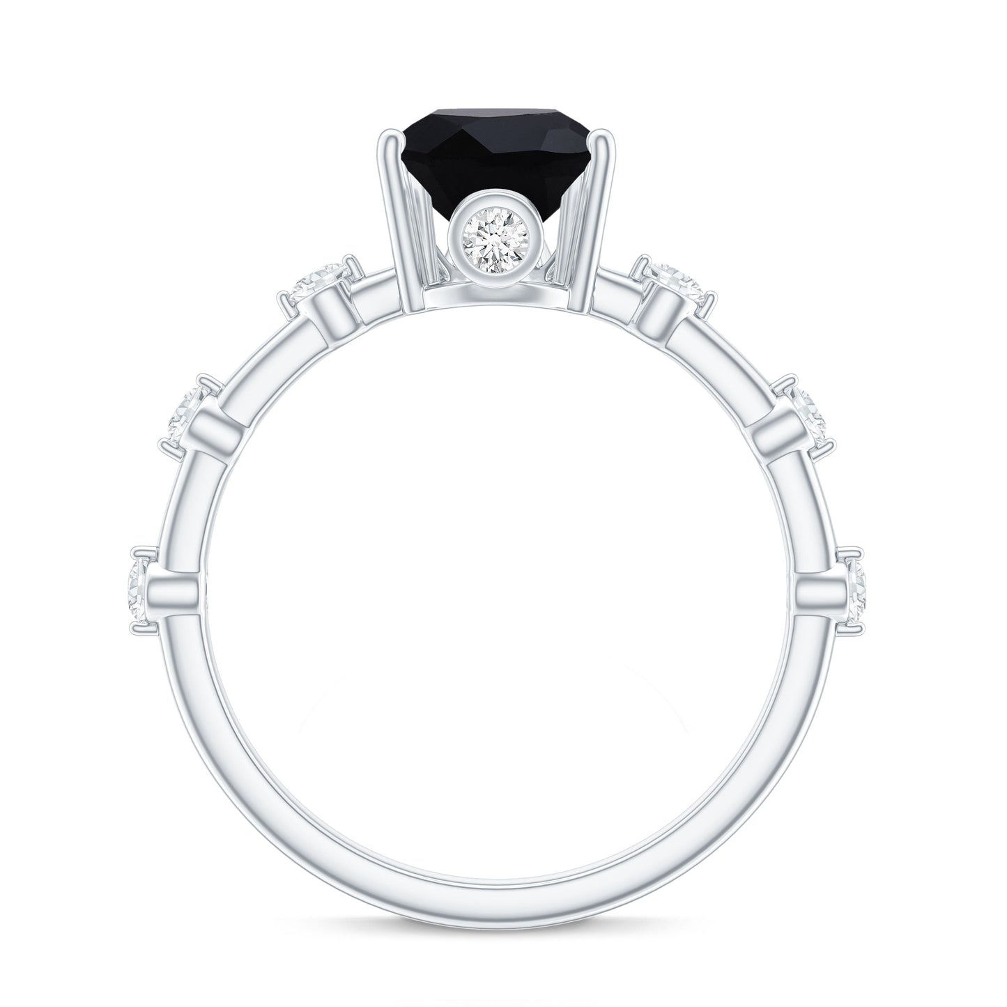 Pear Shape Black Onyx Solitaire Engagement Ring with Diamond
