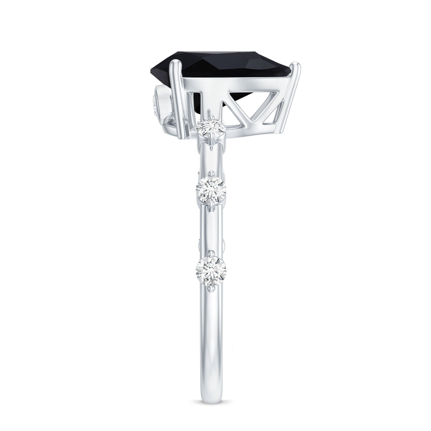 Pear Shape Black Onyx Solitaire Engagement Ring with Diamond