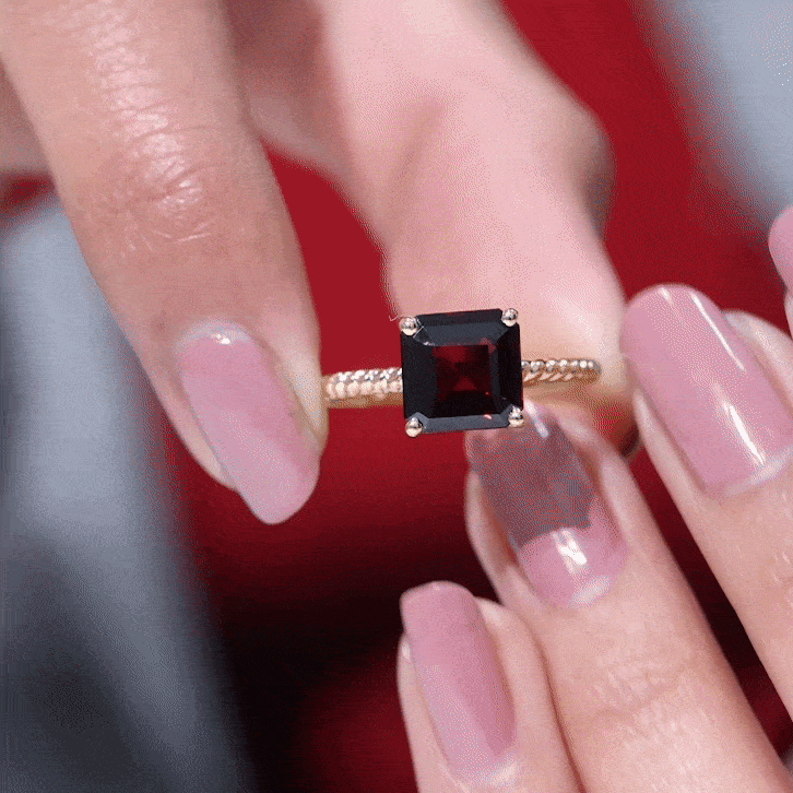 3.3 Carat Natural Garnet Asscher Cut Engagement Ring with Twisted Rope