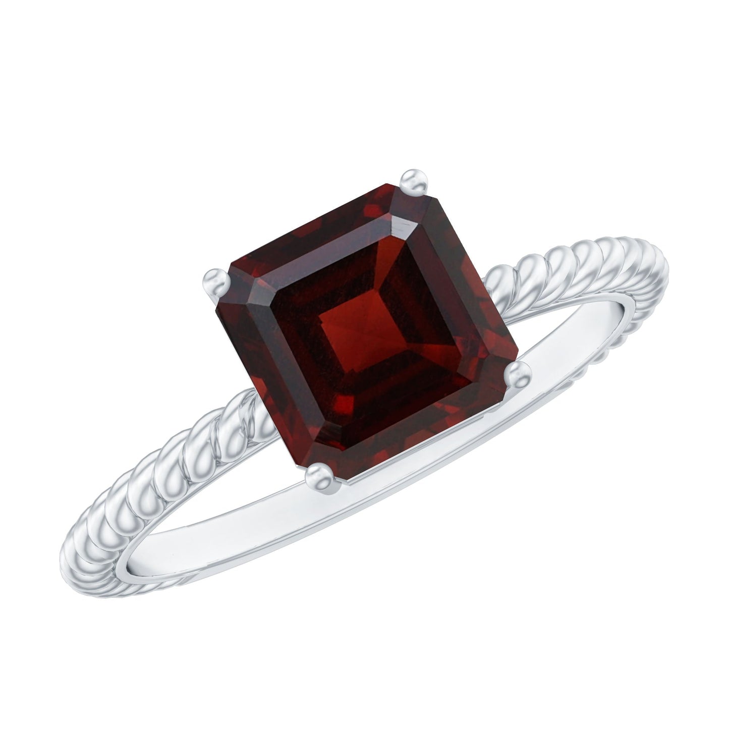 3.3 Carat Natural Garnet Asscher Cut Engagement Ring with Twisted Rope