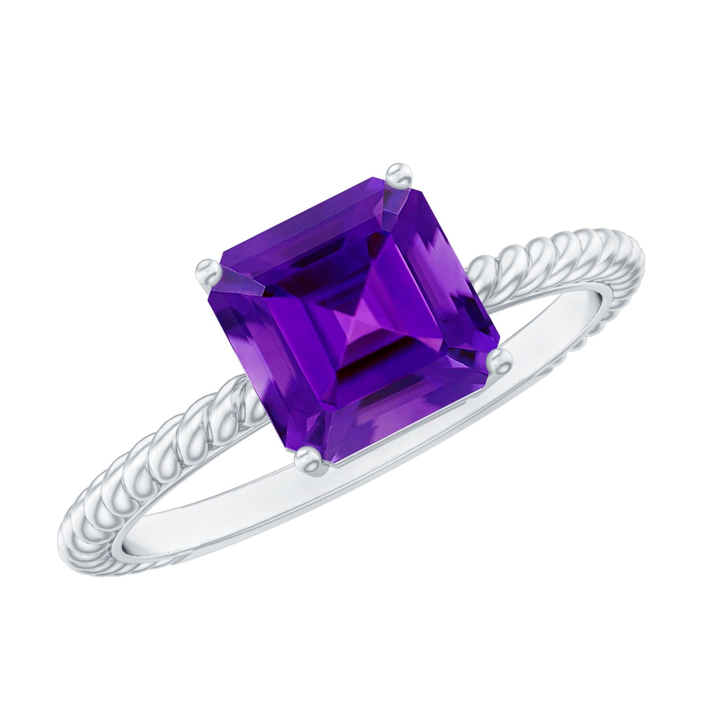 3 Carat Asscher Cut Amethyst Engagement Ring with Twisted Rope