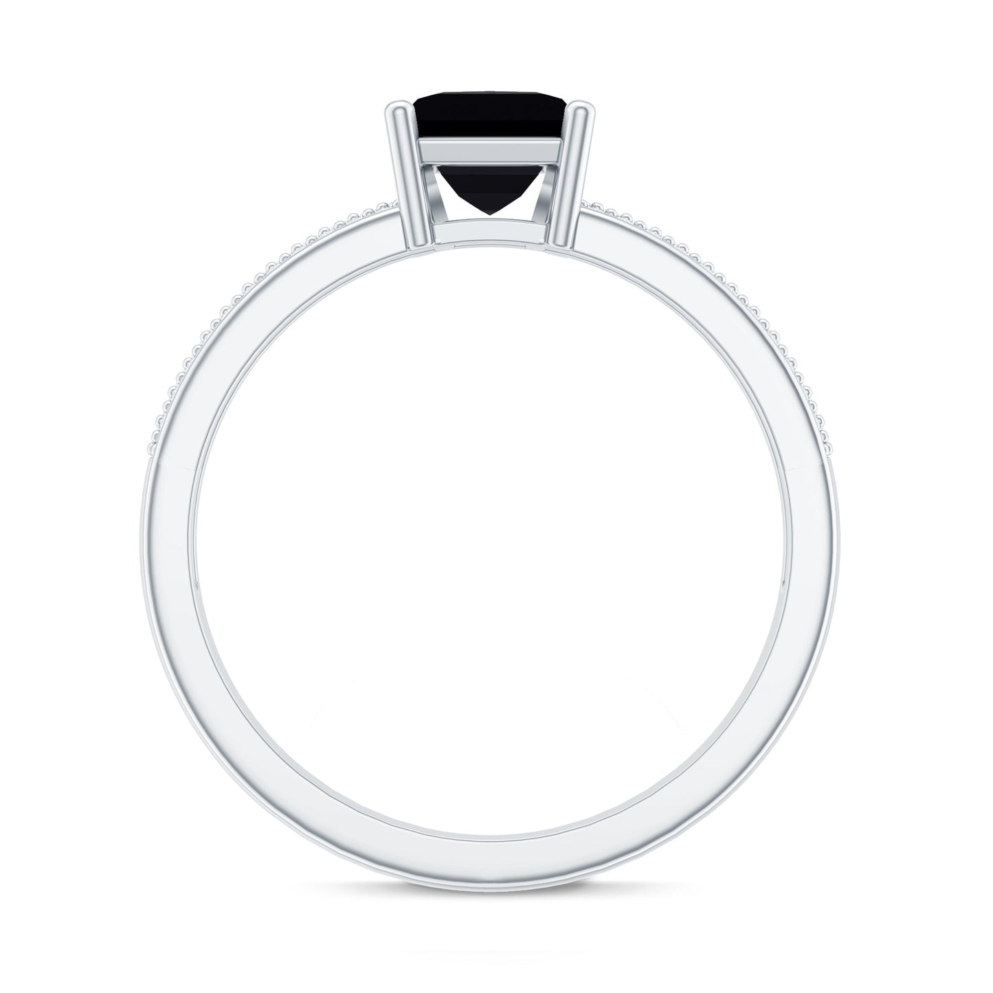 Princess Cut Black Spinel Engagement Ring with Diamond Side Stones