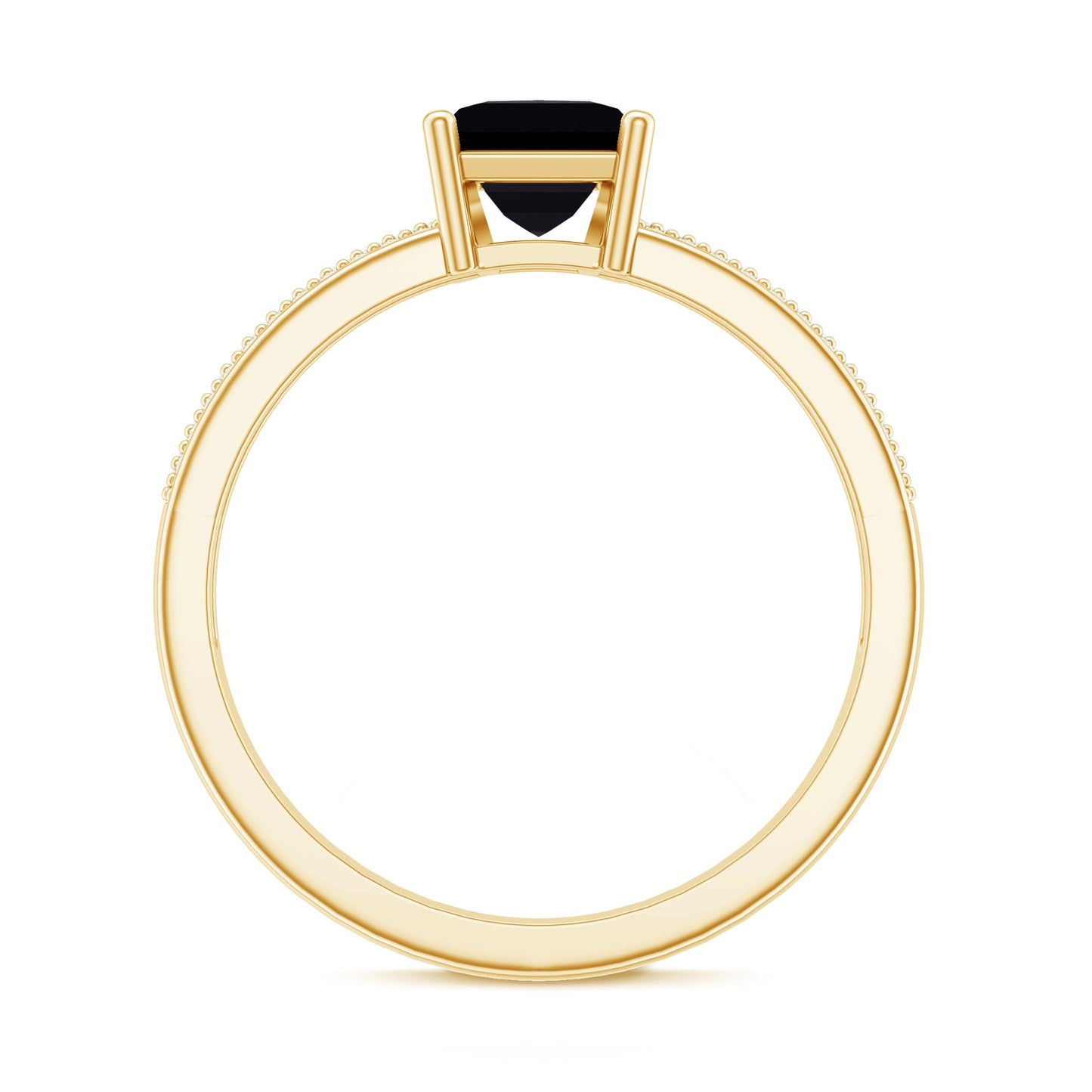 Princess Cut Black Spinel Engagement Ring with Diamond Side Stones