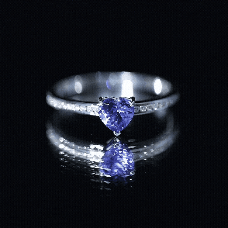 Natural Tanzanite Heart Promise Ring with Diamond