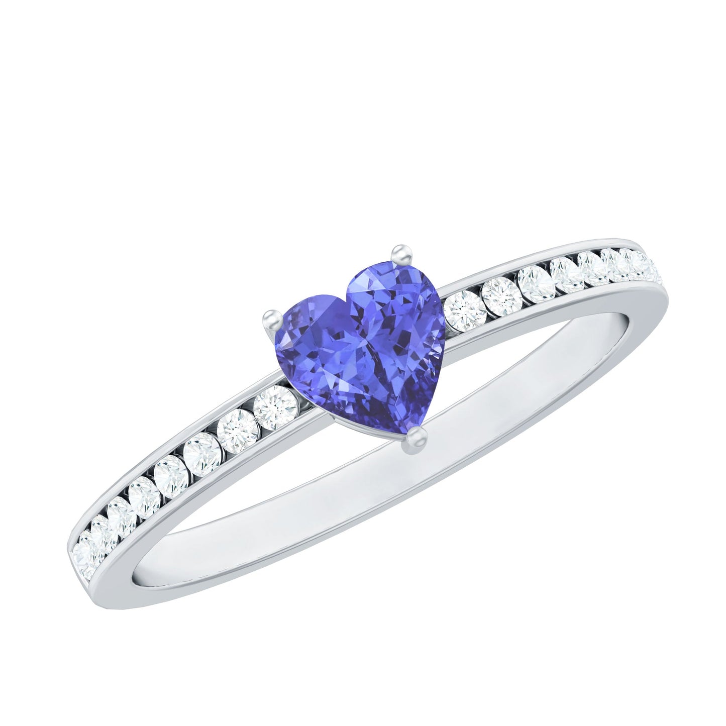 Natural Tanzanite Heart Promise Ring with Diamond