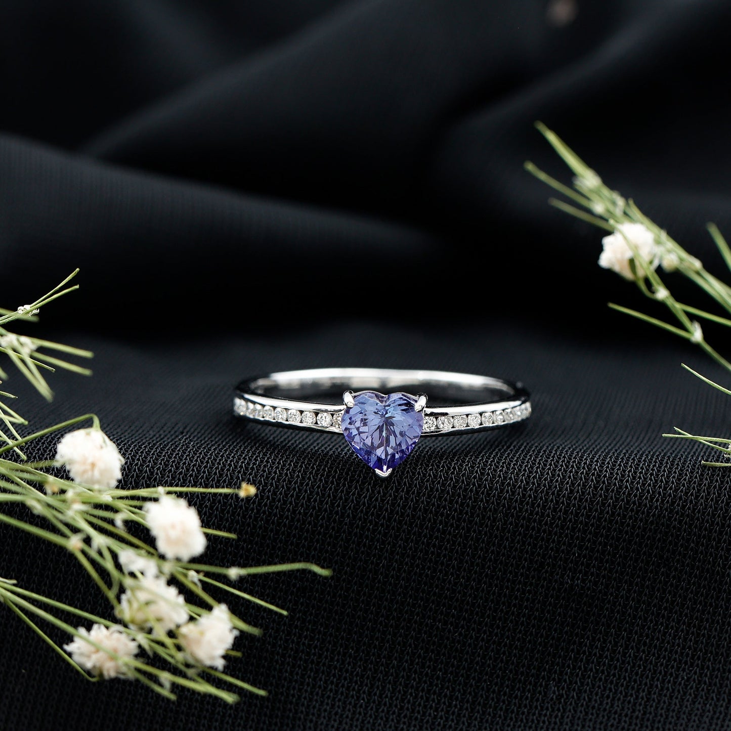 Natural Tanzanite Heart Promise Ring with Diamond