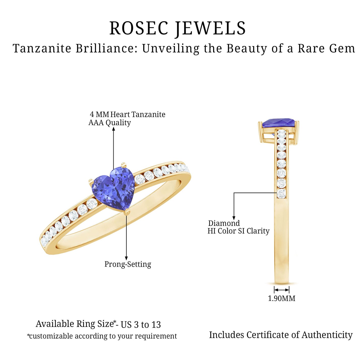 Natural Tanzanite Heart Promise Ring with Diamond