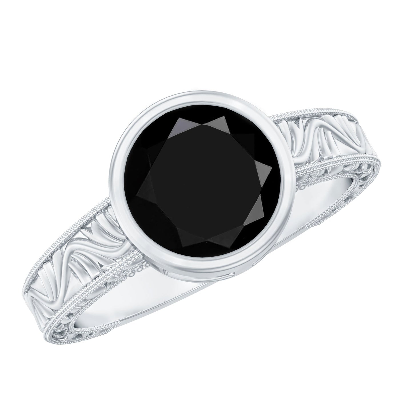 Vintage Style 2 Carat Lab Grown Black Diamond Bezel Set Engagement Ring