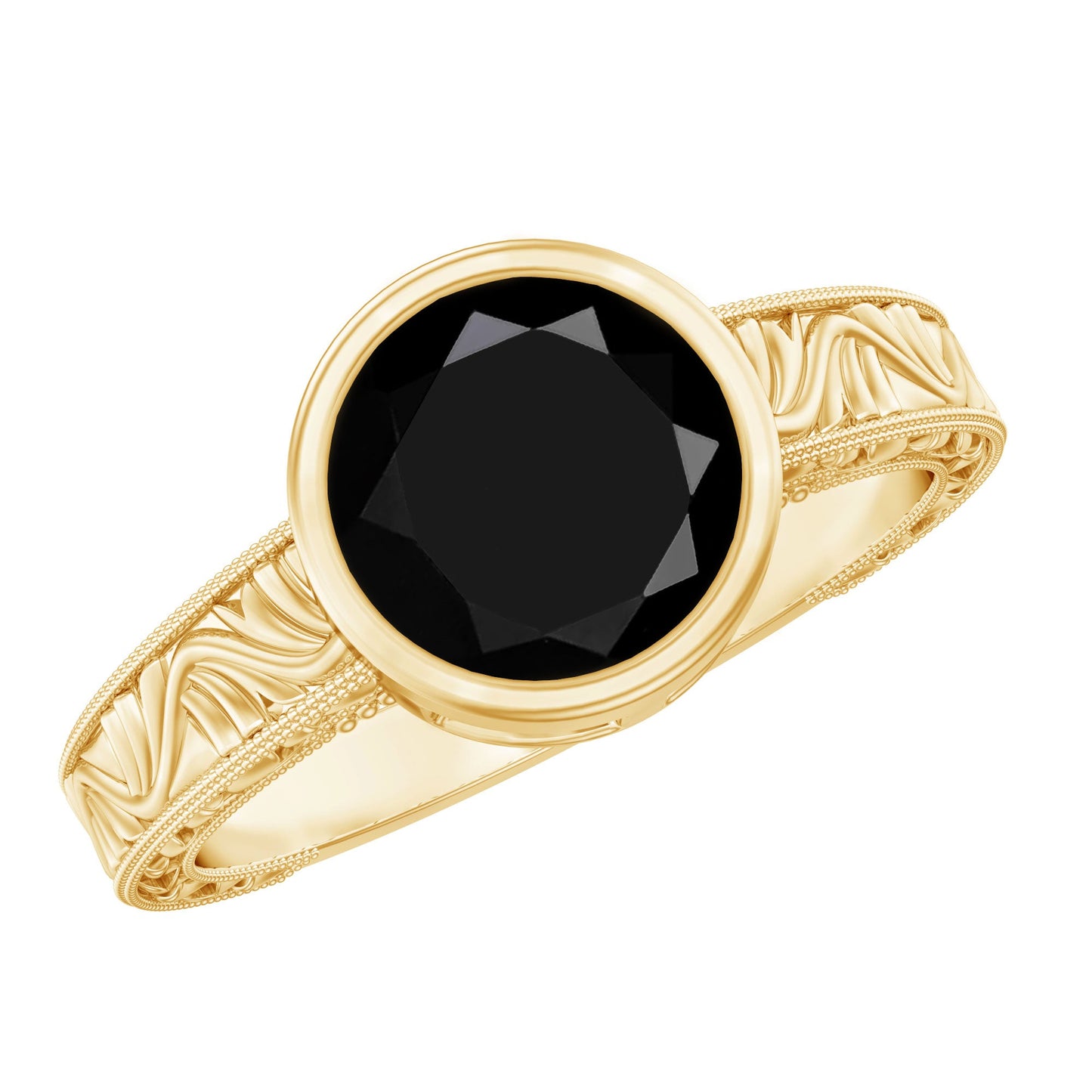 Vintage Style 2 Carat Lab Grown Black Diamond Bezel Set Engagement Ring
