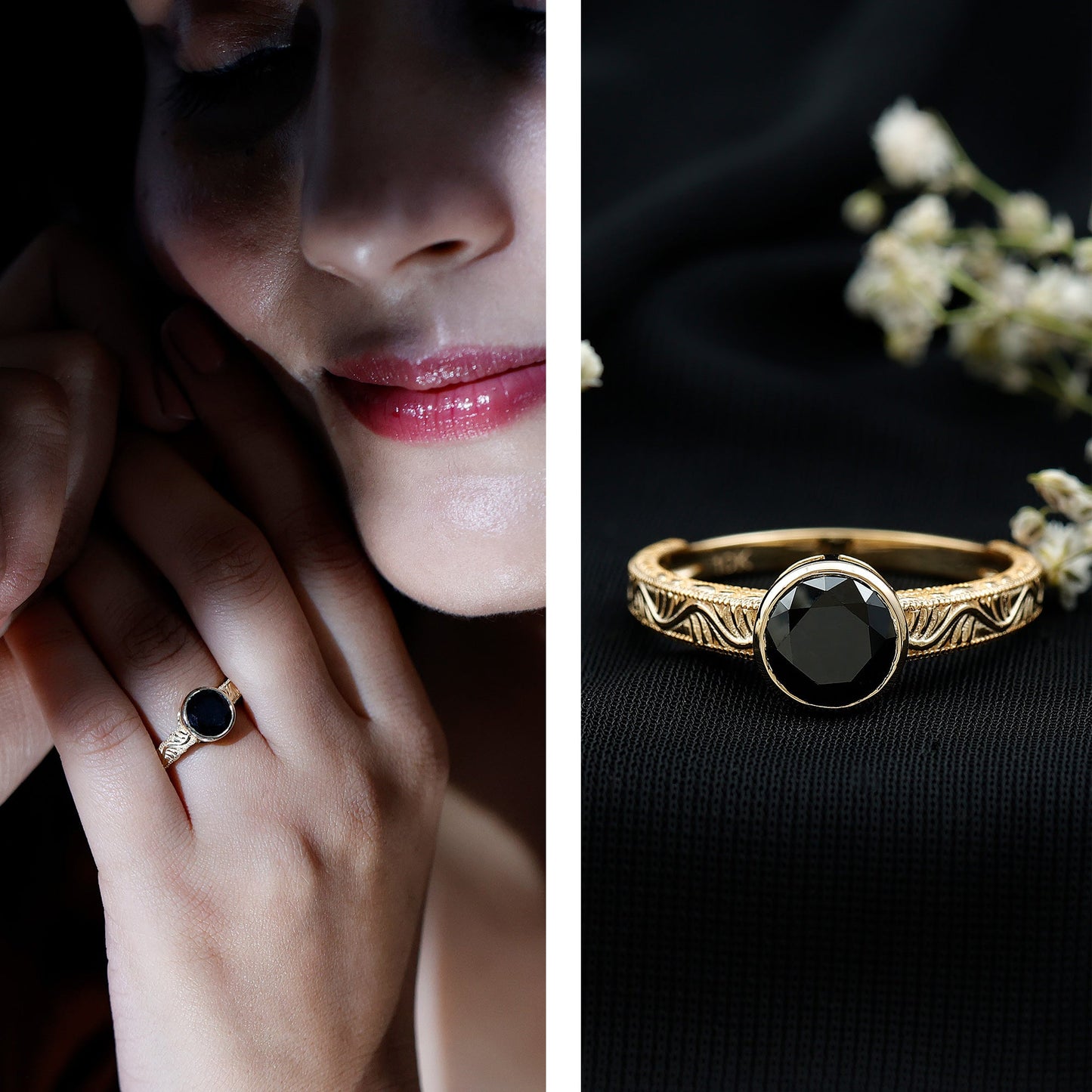 Vintage Style 2 Carat Lab Grown Black Diamond Bezel Set Engagement Ring