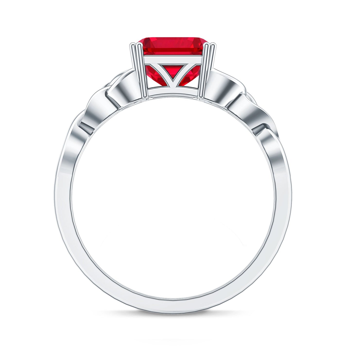 Certified 4.8 Carat Lab Grown Ruby Asscher Cut Engagement Ring with Celtic Knot