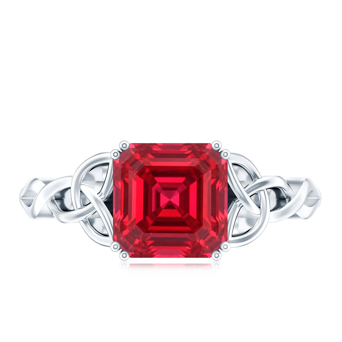 Certified 4.8 Carat Lab Grown Ruby Asscher Cut Engagement Ring with Celtic Knot