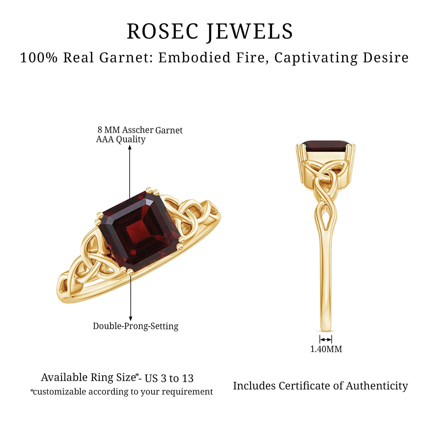 Natural Asscher Cut Garnet Knot Engagement Ring