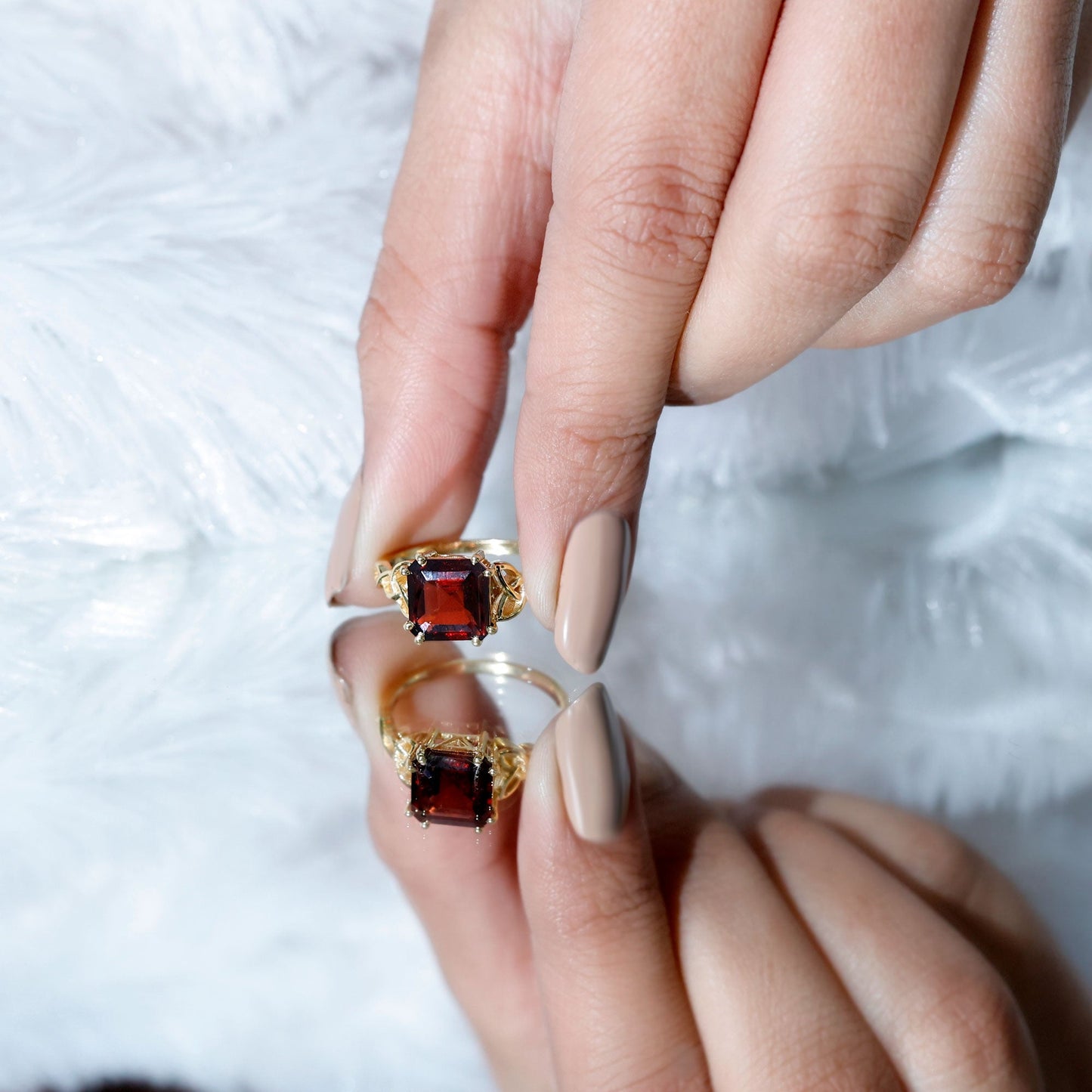 Natural Asscher Cut Garnet Knot Engagement Ring