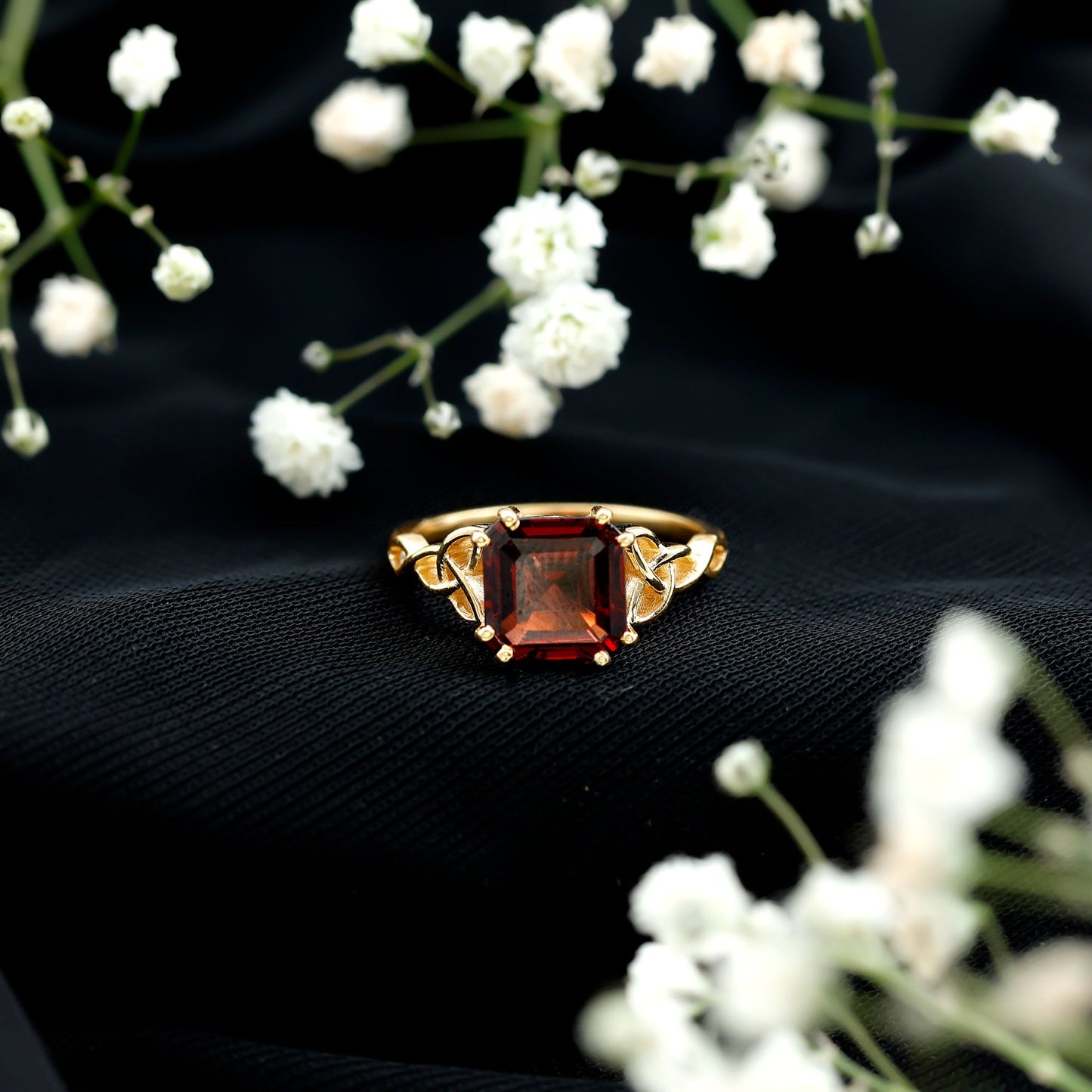 Natural Asscher Cut Garnet Knot Engagement Ring