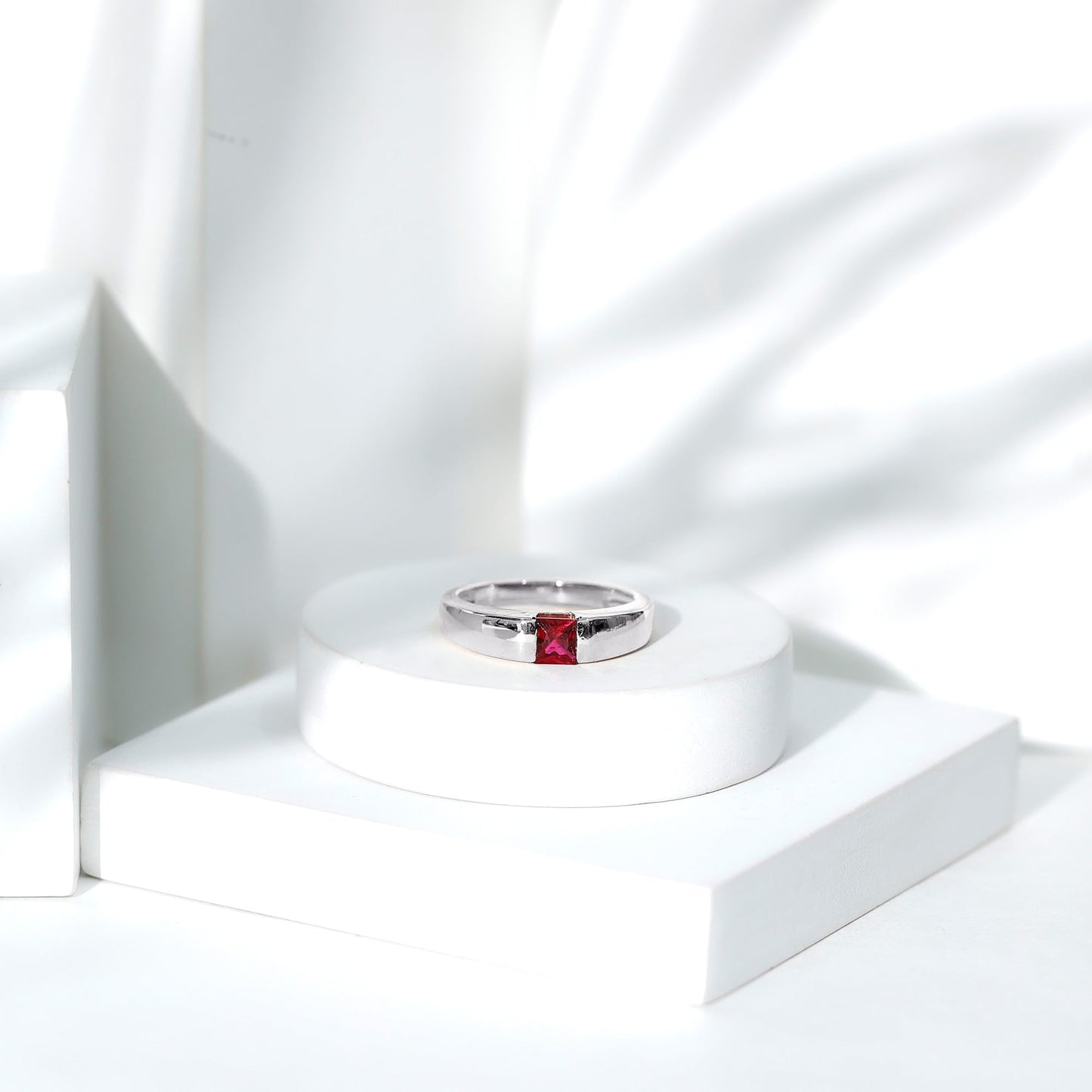 Princess Cut 1.5 Carat Lab Grown Ruby Solitaire Band Ring with Certificate