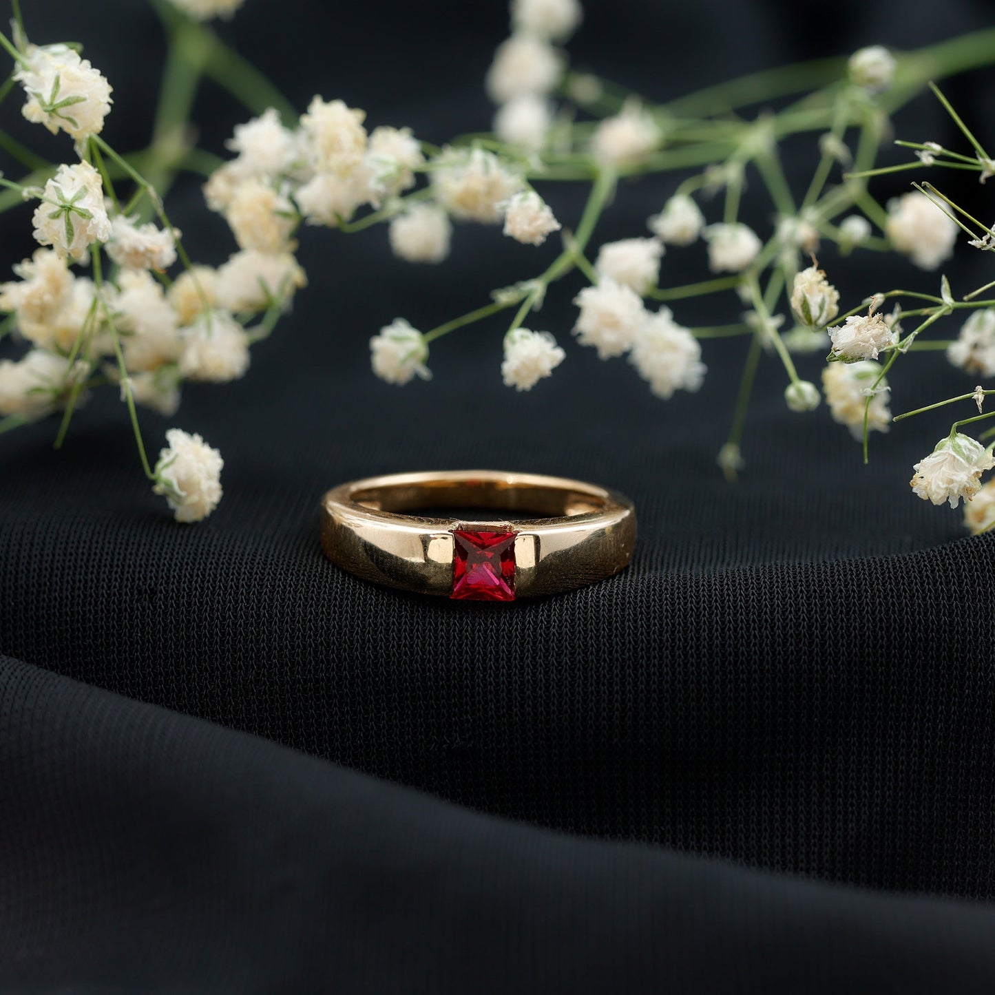 Princess Cut 1.5 Carat Lab Grown Ruby Solitaire Band Ring with Certificate