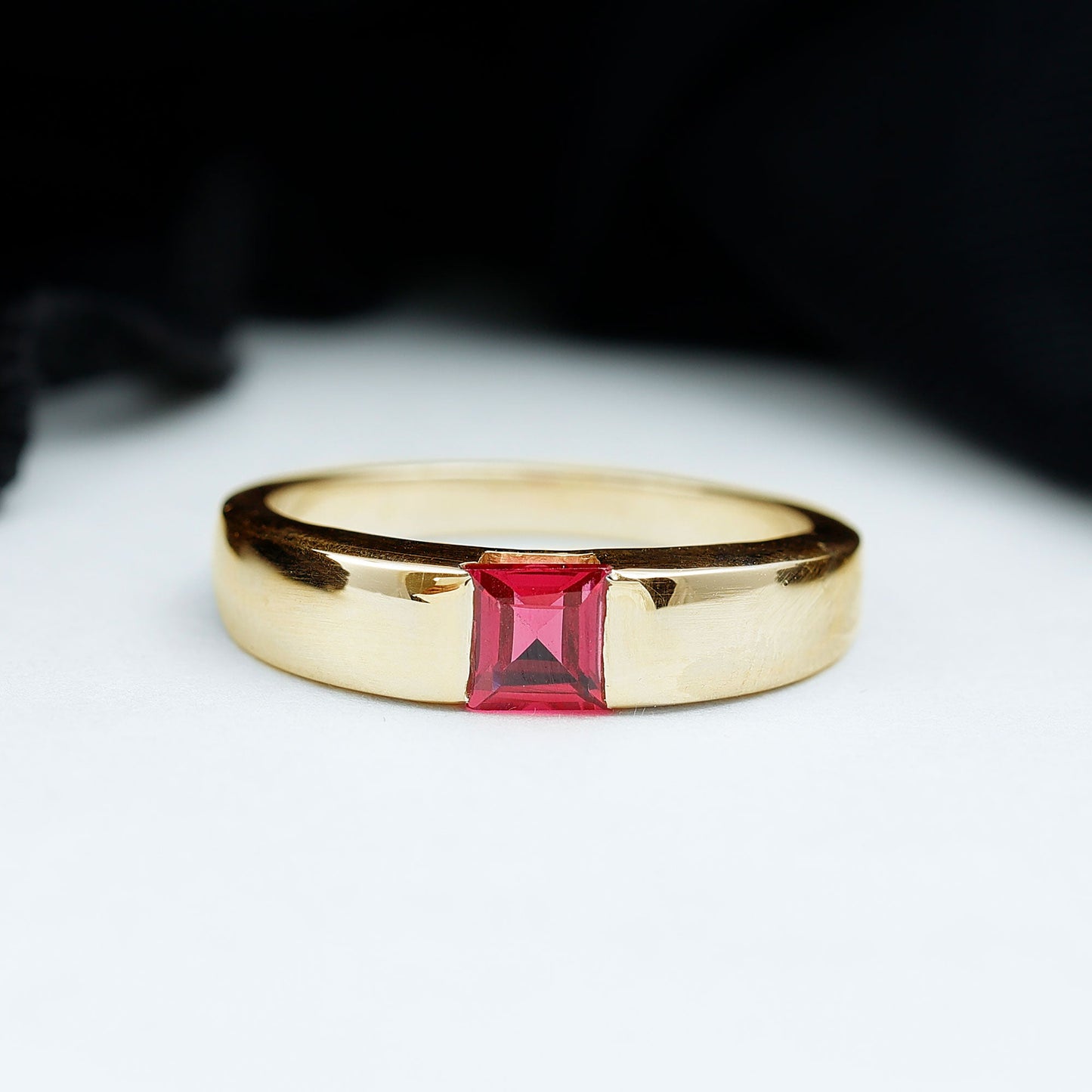 Princess Cut 1.5 Carat Lab Grown Ruby Solitaire Band Ring with Certificate