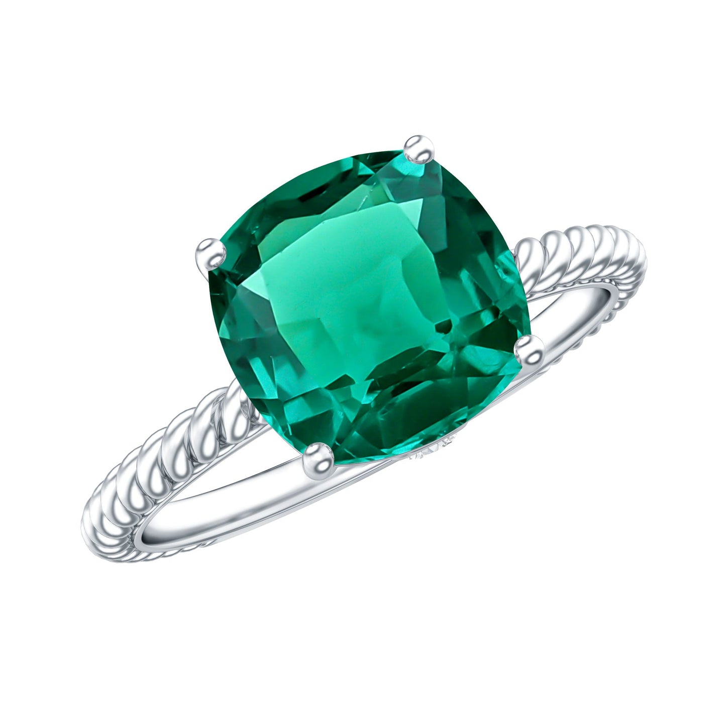 Certified 2 Carat Cushion Cut Lab Grown Emerald Ring for Engagement